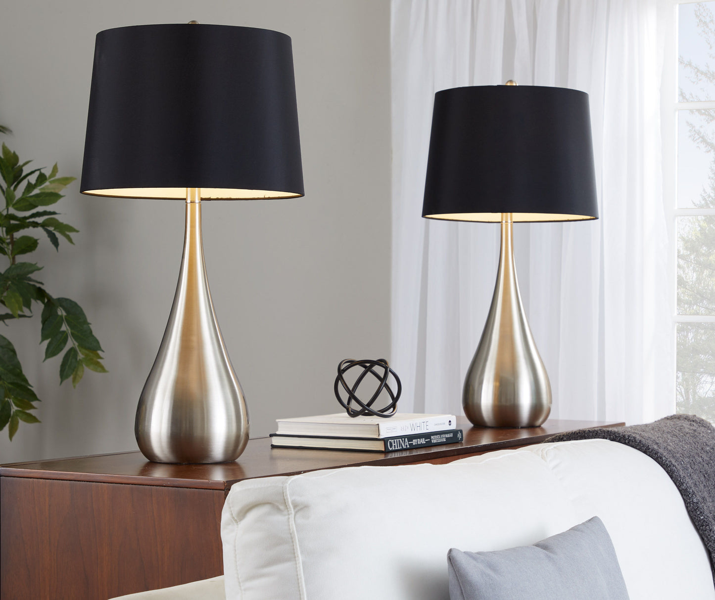 Pebble - Contemporary Table Lamp (Set of 2) - Nickel / Black
