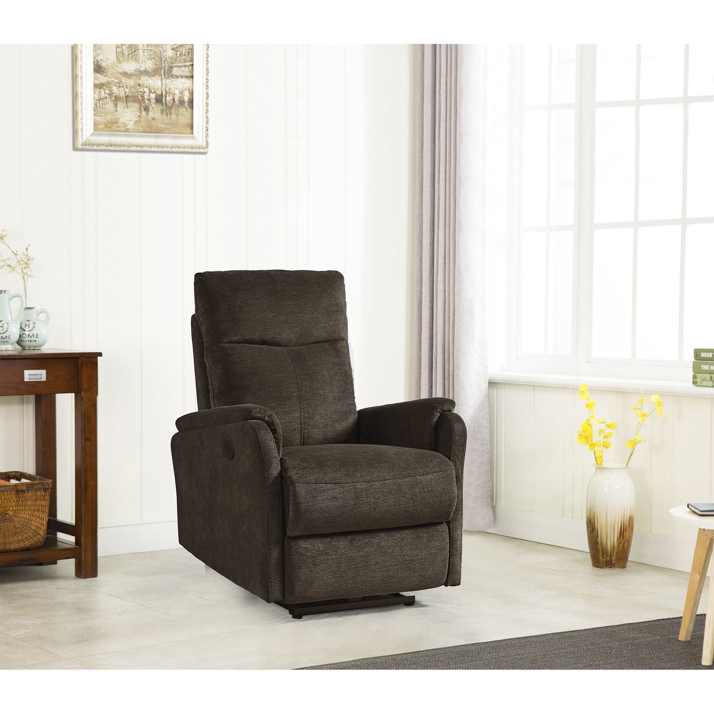Recliner Chair With Power Function Easy Control Big Stocks, Recliner Single Chair - Dark Brown