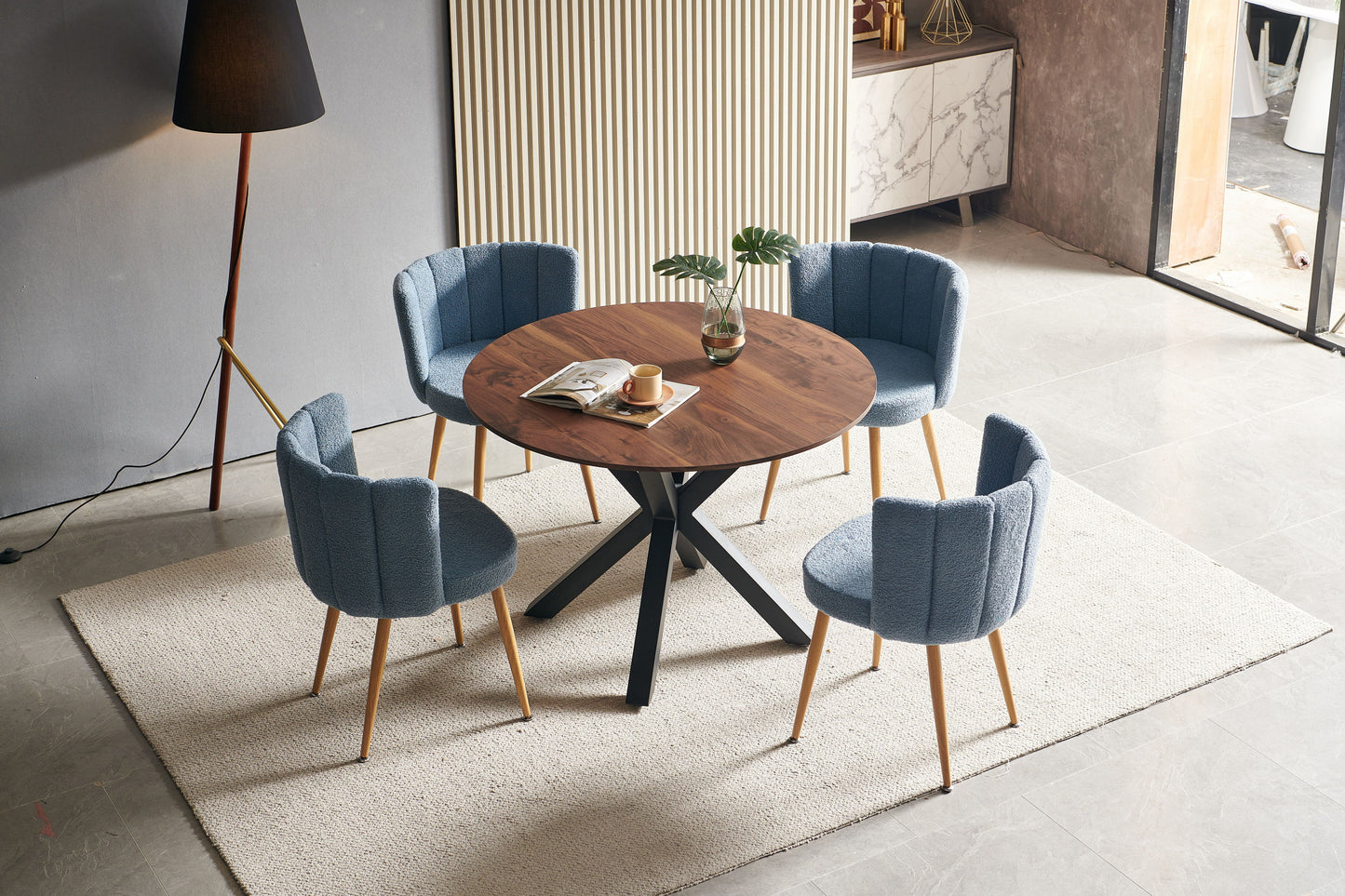 Wood Table Mid-Century Dining Table For 4 - 6 People With Round MDF Table Top, Pedestal Dining Table, End Table Leisure Coffee Table, Cross Leg - Matte Black / Natural