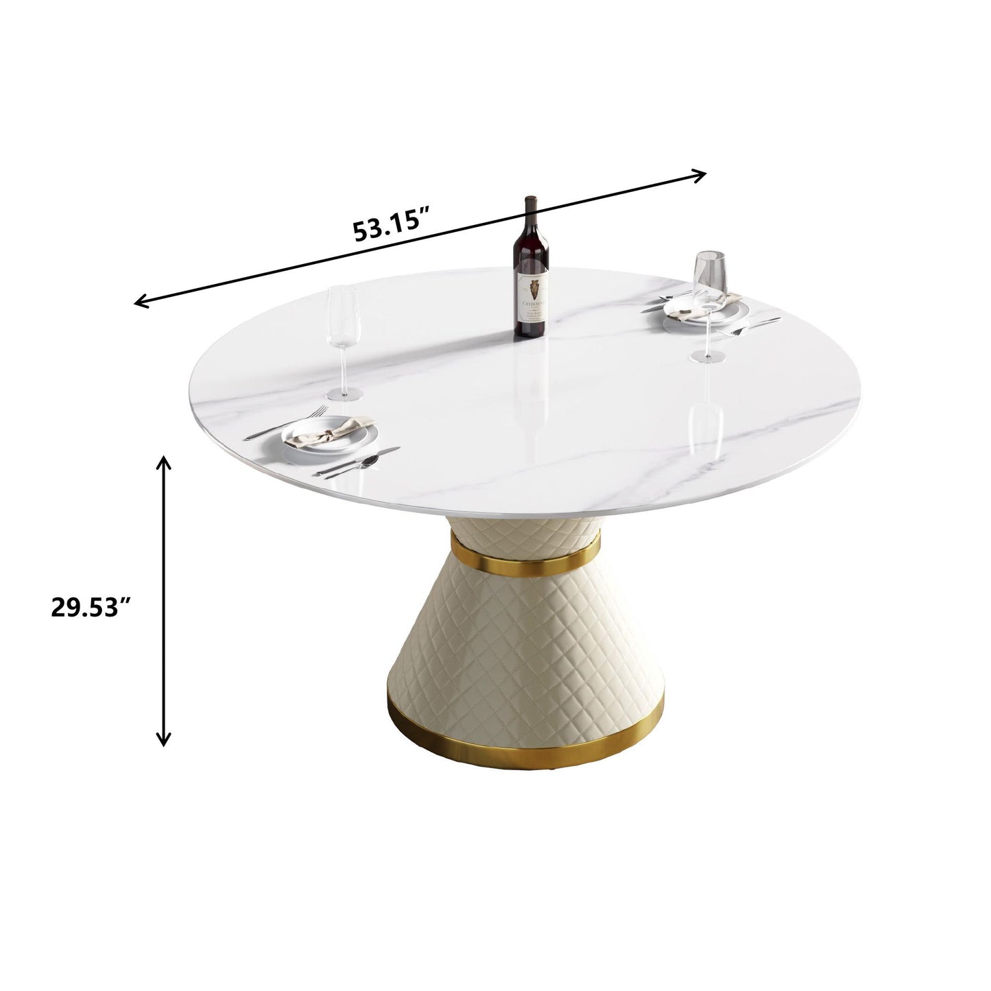 53.15" Modern Artificial Stone Round Carbon Steel Base Dining Table, Can Accommodate 6 People - White