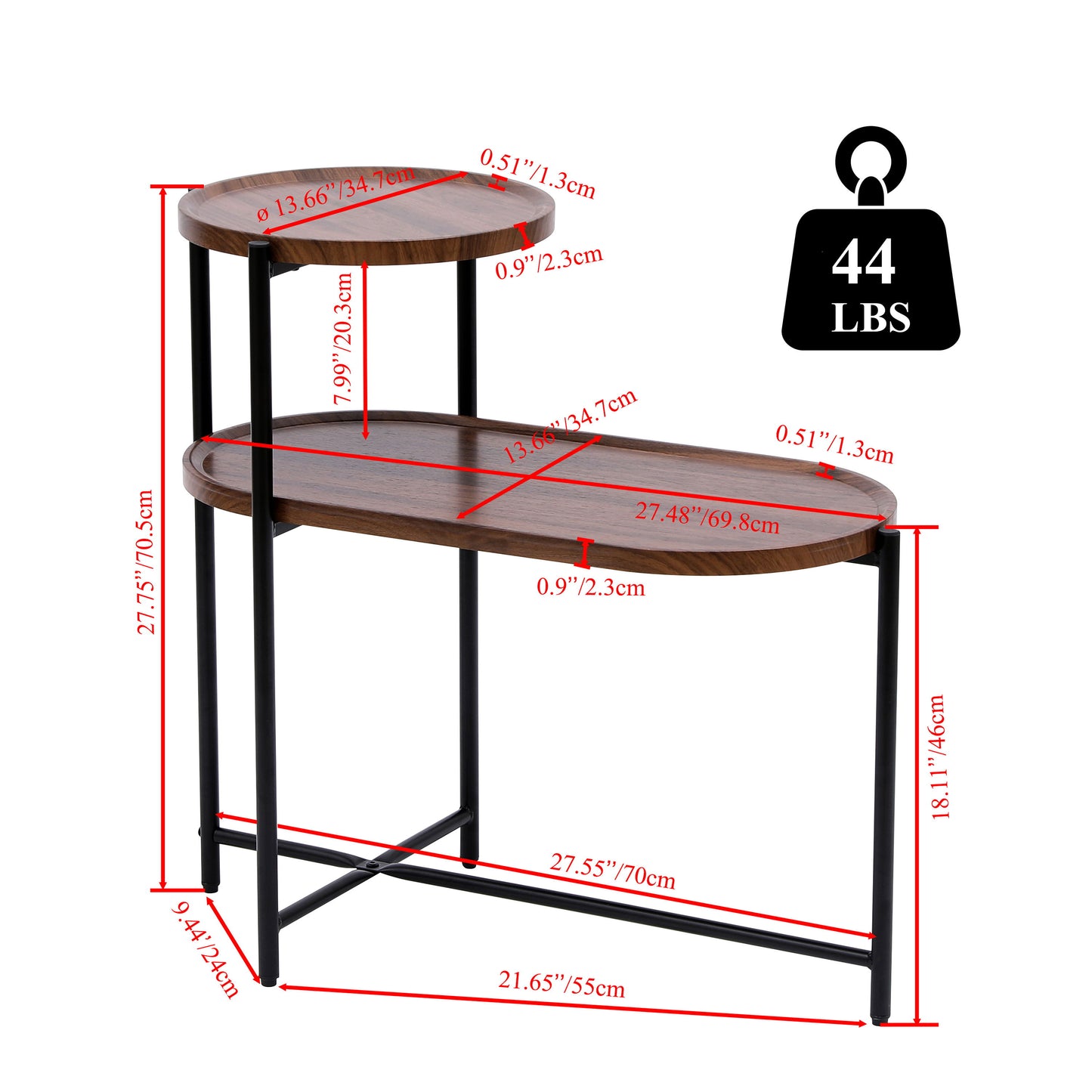 Small Coffee Tables 2 Tier Modern Sofa Side Table With Wood Storage Shelf Living Room End Tables Nightstands - Walnut Brown