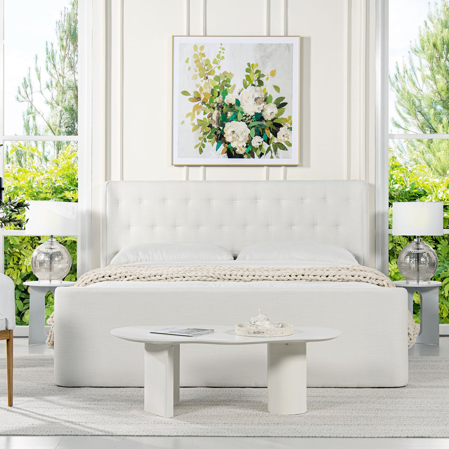 Brooks - King Contemporary Tufted Shelter Platform Bed - Antique White