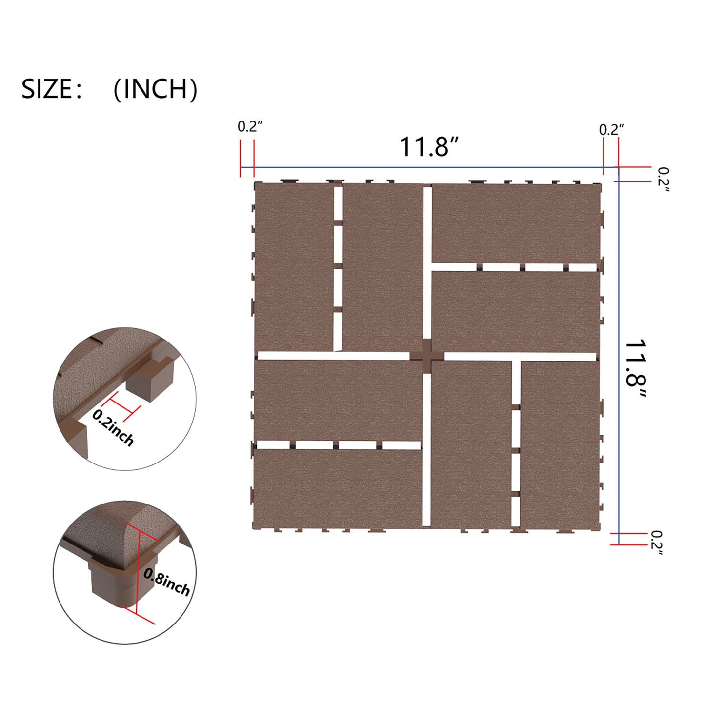 Plastic Interlocking Deck Tiles 44 Pack Patio Deck Tiles Waterproof Outdoor Use - Brown