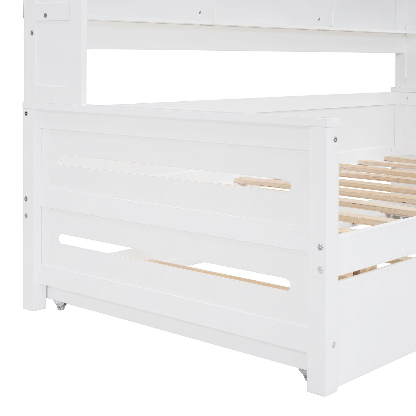 Twin Size Wooden Daybed With Twin Size Trundle, And All In One Cabinet And Shelf - White