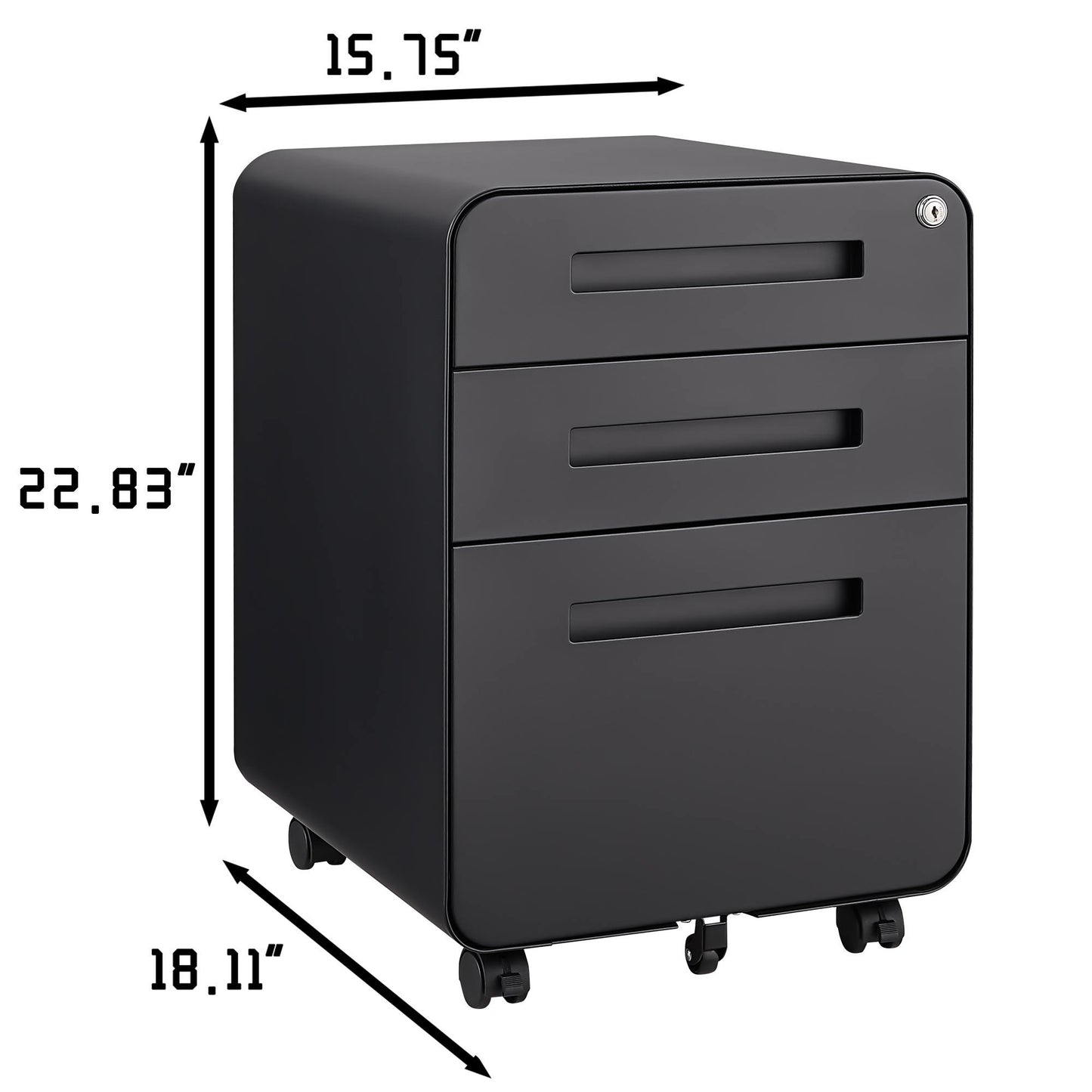3 Drawer Mobile File Cabinet Under Desk Office, Simple Style Versatile Storage Cabinet For Legal / Letter / A4 Files, 5 Wheel Design Anti-Tilting Cold Rolled Steel Waterproof Moisture-Proof - Black