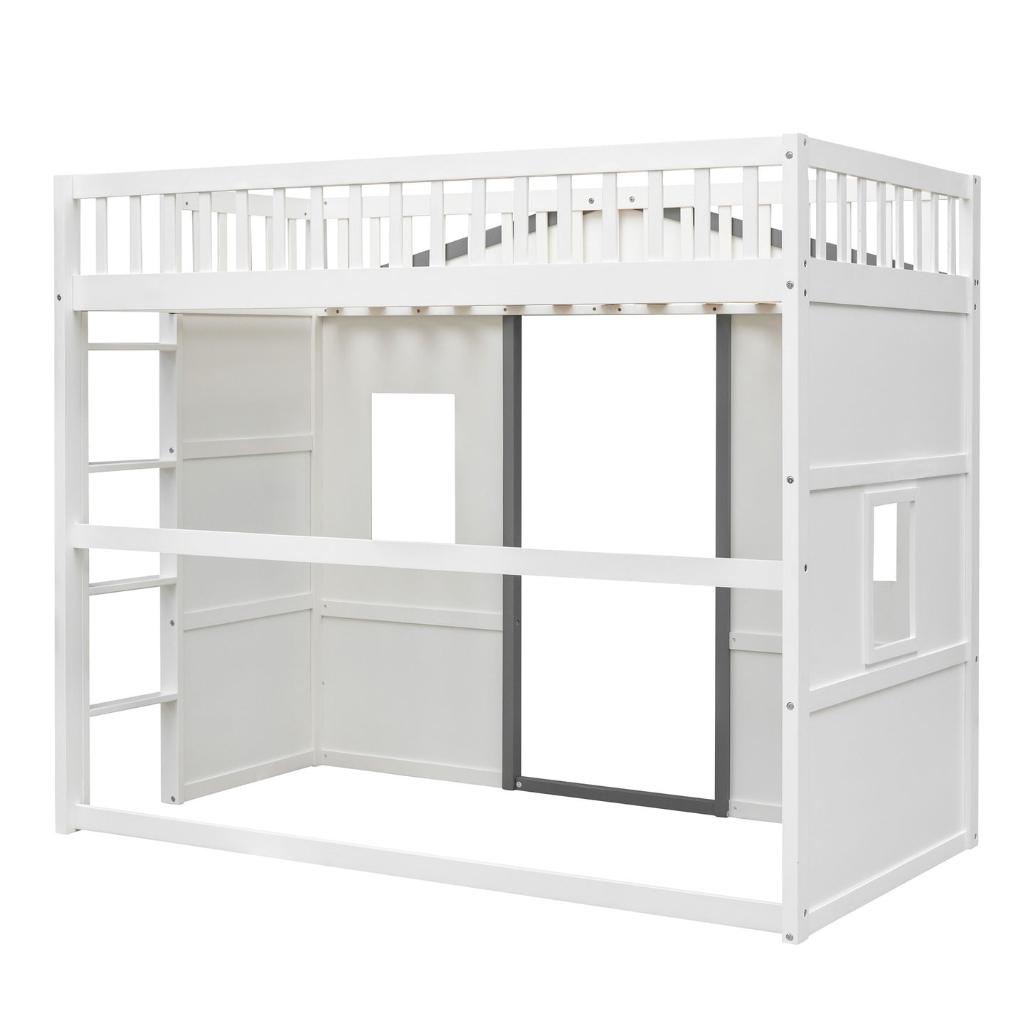 Twin Size House Loft Bed With Ladder - White / Gray