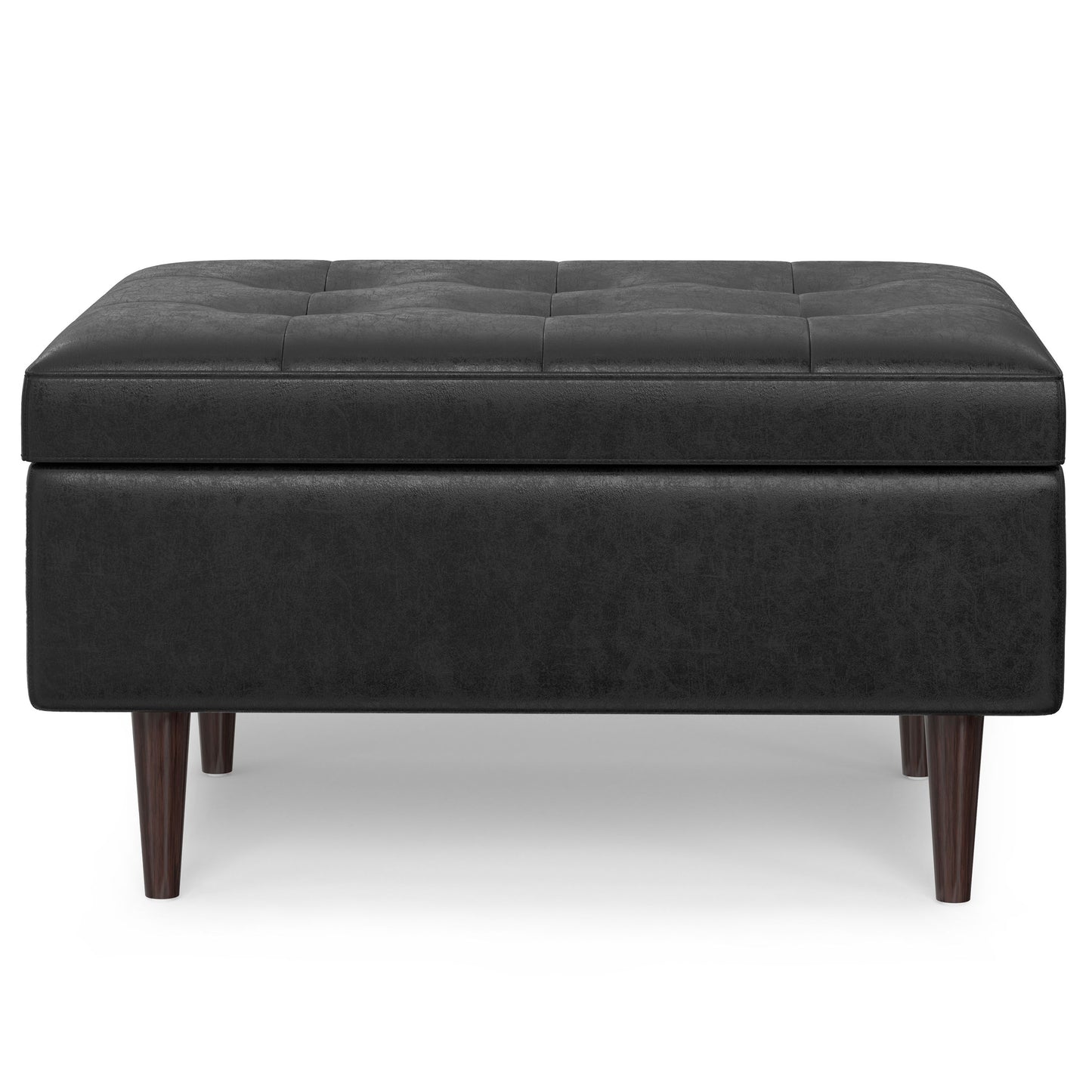 Shay - Mid Century Small Coffee Table Storage Ottoman - Distressed Black