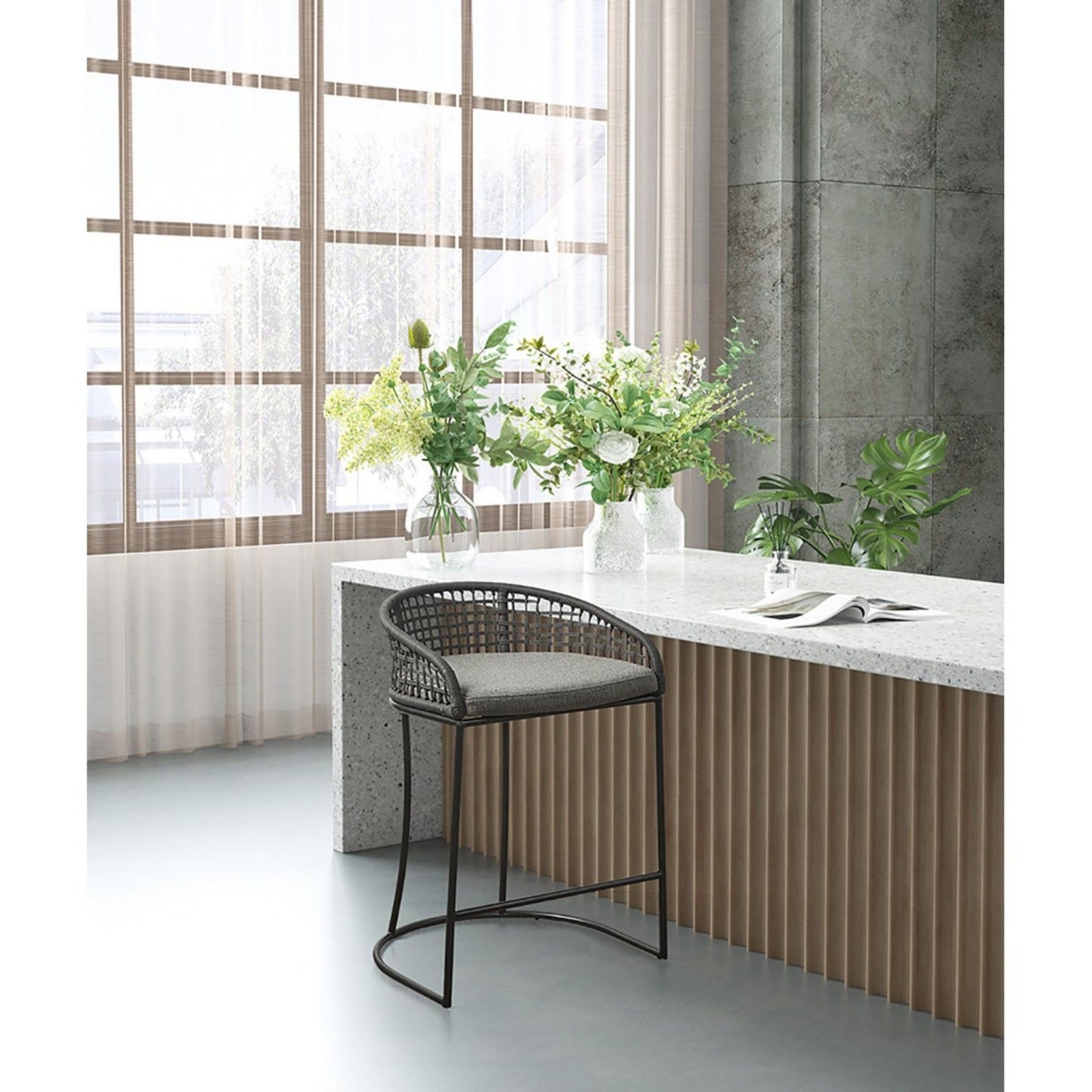 Coastal Design Woven Counter Stool - Dark Gray