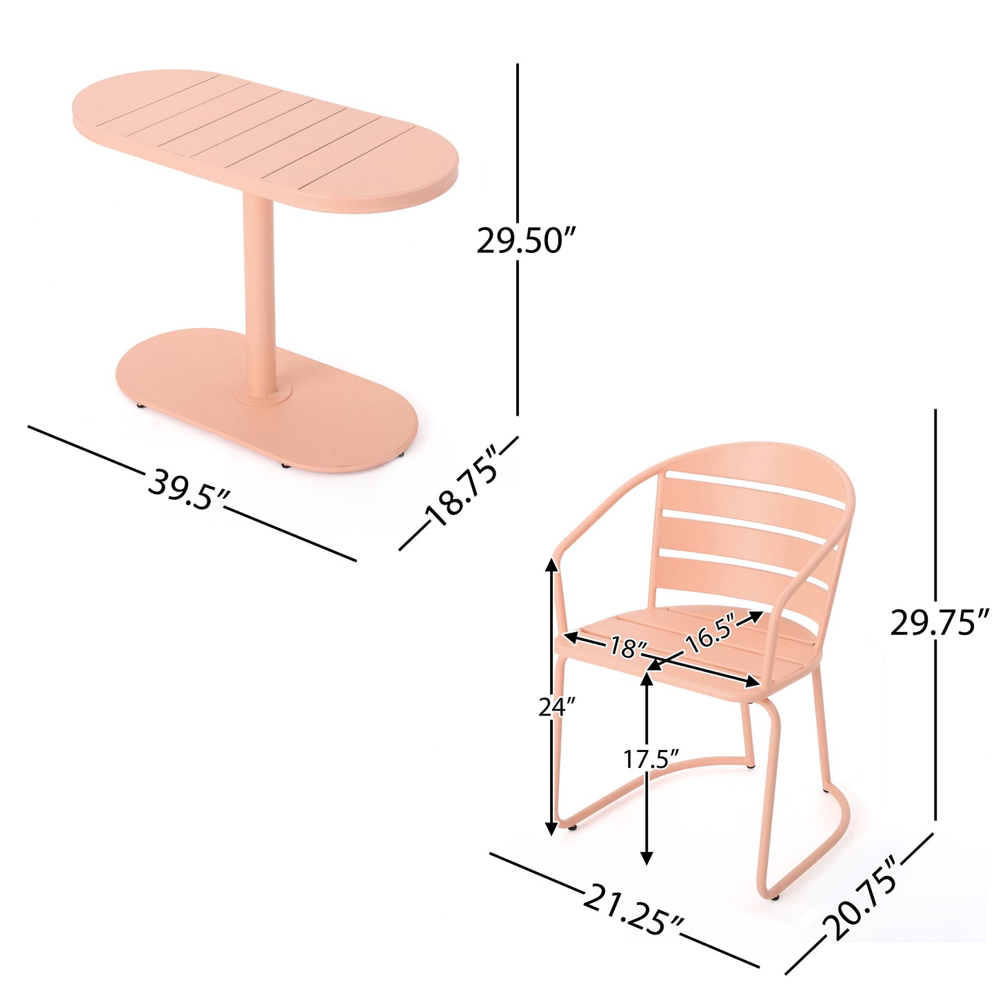 Outdoor Metal Seating Set With Coffee Table And 2 Chairs - Pink - Coral