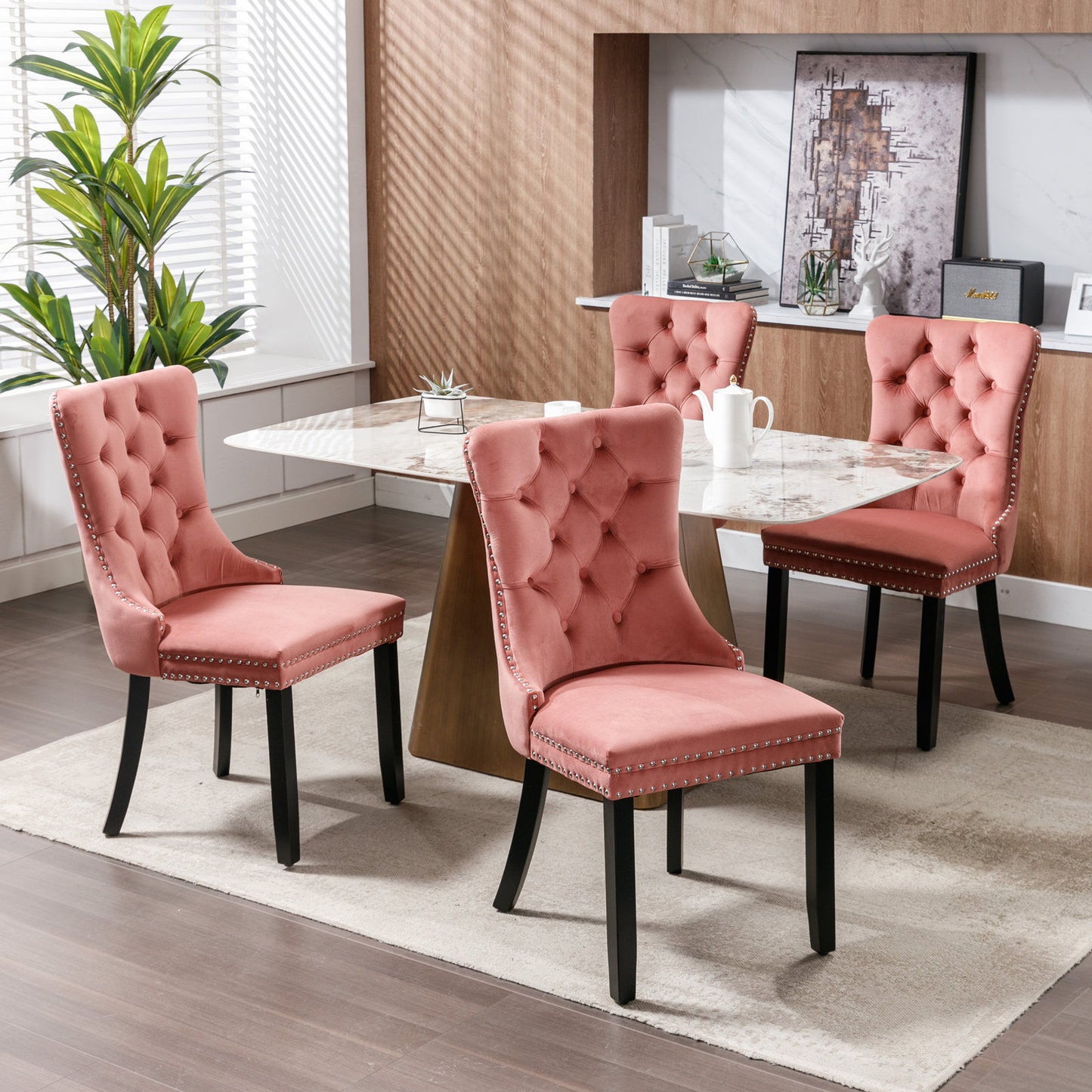 Nikki - Modern, High-End Tufted Solid Wood Contemporary Velvet Upholstered Dining Chair With Wood Legs Nailhead Trim (Set of 2) - Pink