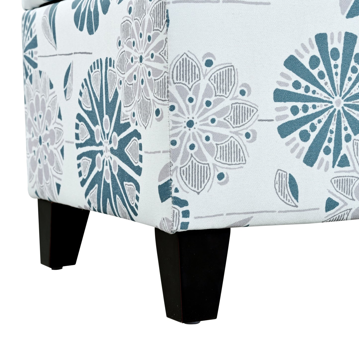 Luxury Storage Ottoman With Floral Patterned Fabric, Soft Close Hinges, Functional Footrest & Seat - Multicolor