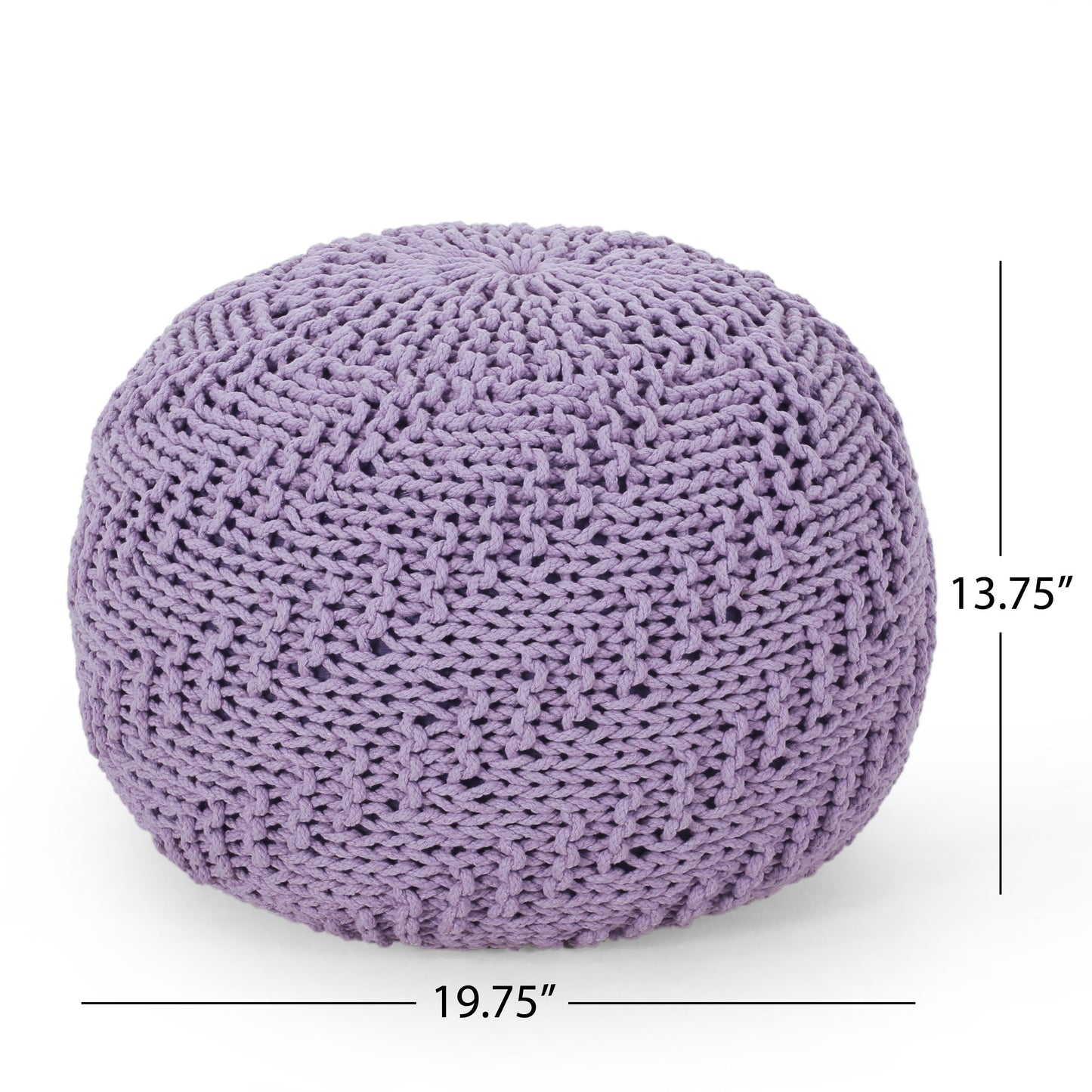 Bordeaux - Knitted Cotton Round Pouf Ottoman - Lavender