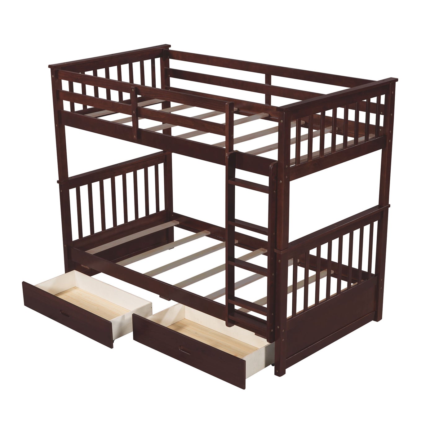 Twin Over Twin Bunk Bed With Ladders And 2 Storage Drawers - Espresso