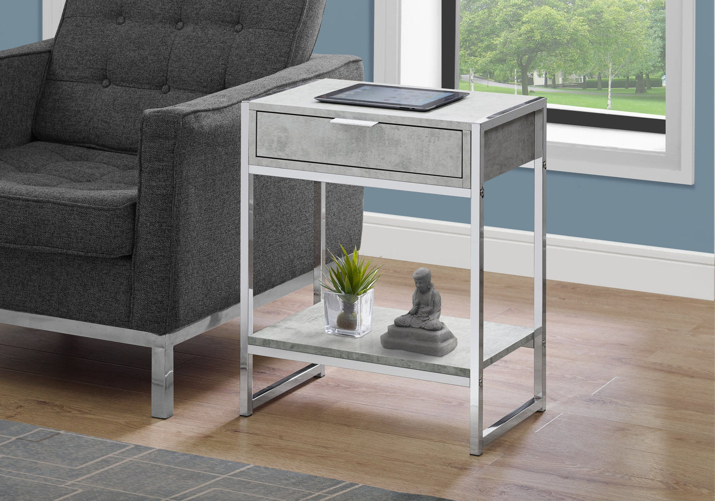 Accent Side Table, Storage Drawer, Contemporary And Modern - Gray