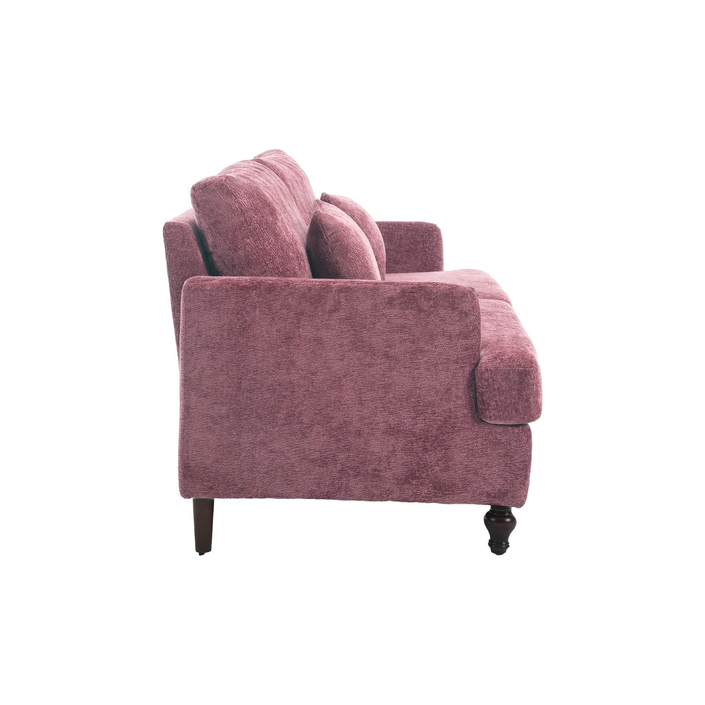 Mid Century Modern Chenille Fabric Loveseat Sofa, 2 Seat Upholstered Couch With Wood Feet - Wine Red