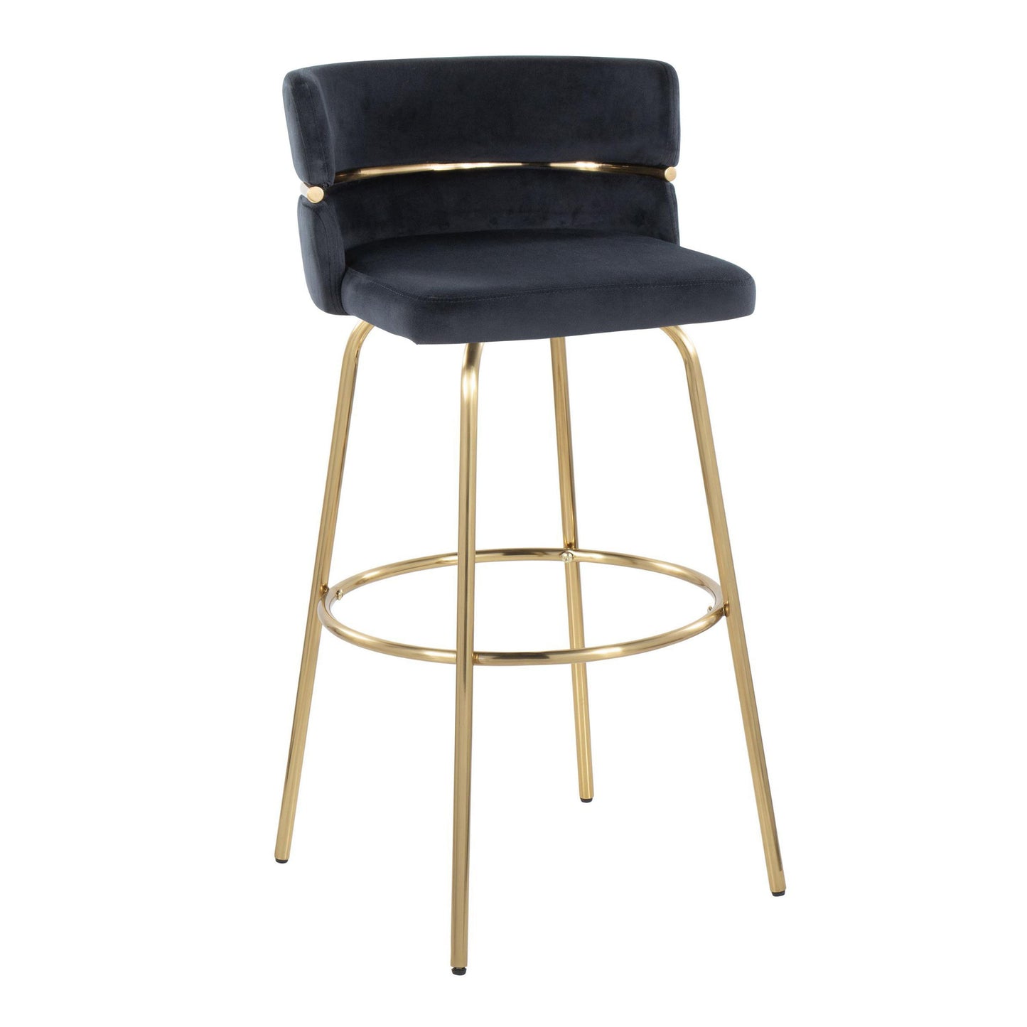 Cinch - Glam / Art Deco Fixed Height Barstool With Swivel With Round Footrest (Set of 2) - Gold / Black