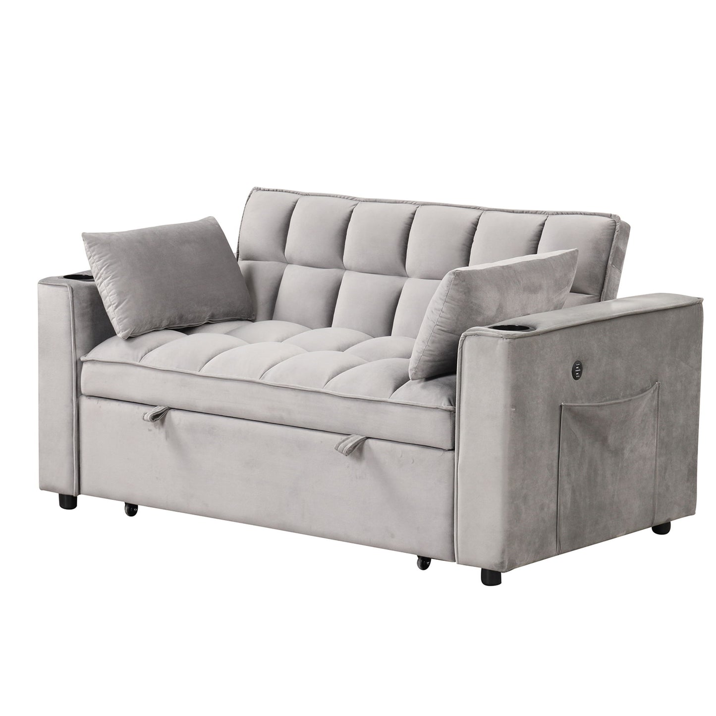 Multi Functional Sofa Bed With Cup Holder And USB Port For Living Room Or Apartments - Gray