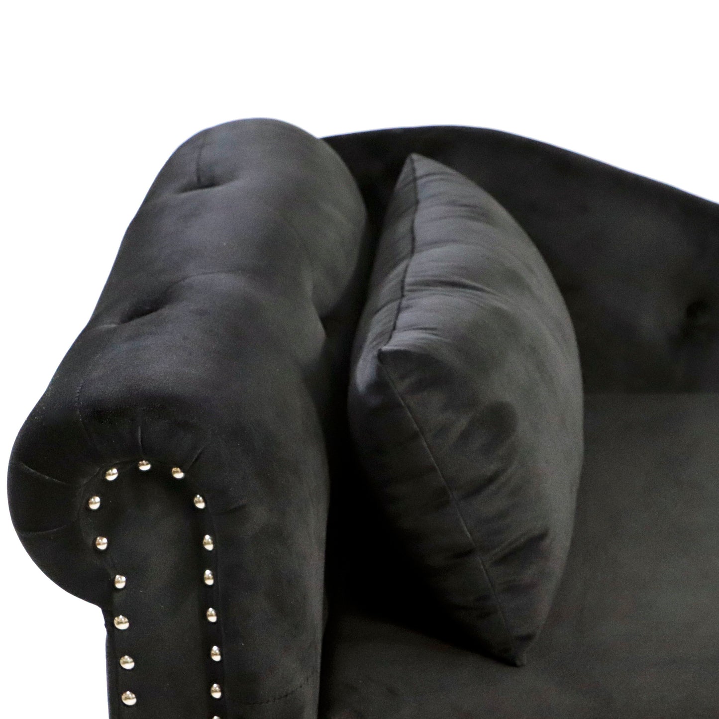 Chaise Lounge Indoor, Velvet Lounge Chair For Bedroom With Storage & Pillow, Modern Upholstered Rolled Arm Chase Lounge For Sleeping With Nailhead Trim For Living Room Bedroom Office - Black