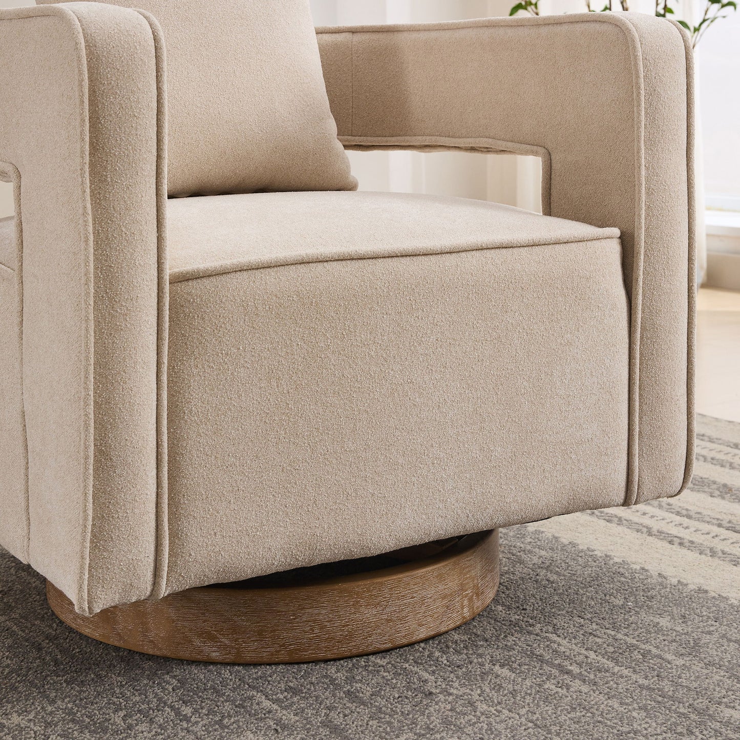 Swivel Accent Open Back Chair Modern Comfy Sofa Chair With Weathered Base For Living Room, Club Chair Leisure Arm Chair For Lounge - Beige