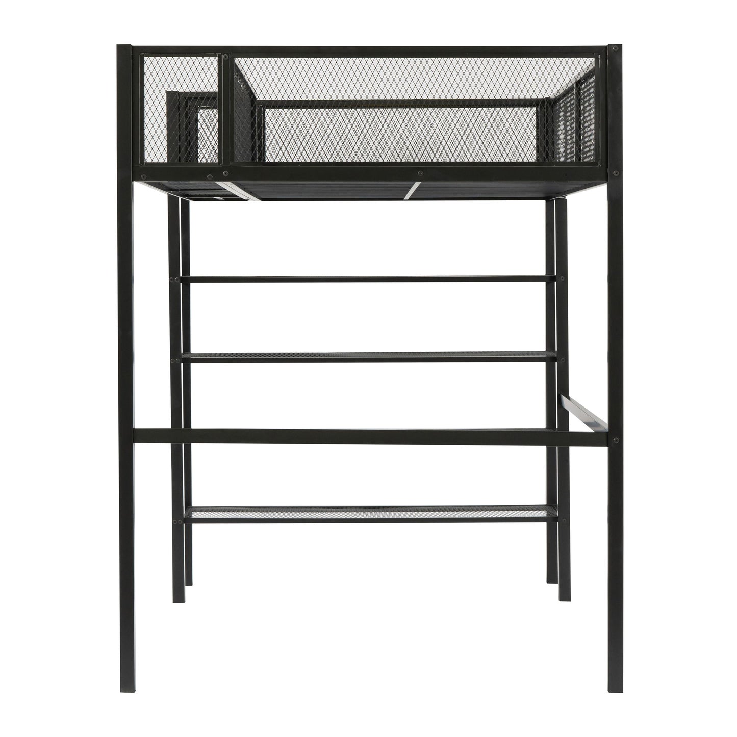 Twin Size Loft Bed With 4 Tier Shelves And Storage - Black