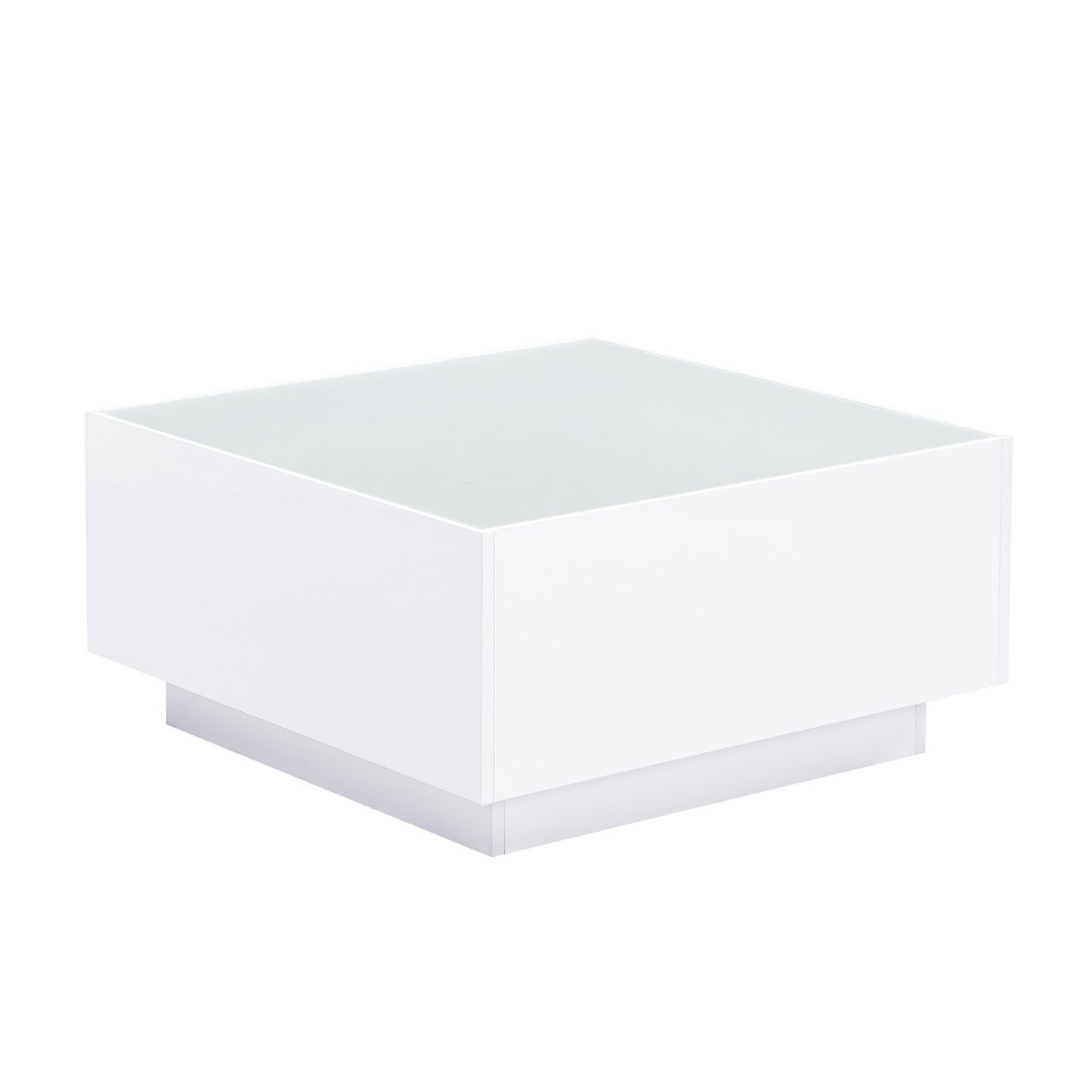 Square High Glossy Coffee Table With 16 Color Led Strip Lights, Modern Center Table With 5Mm Frosted Tempered Glass Top For Living Room - White