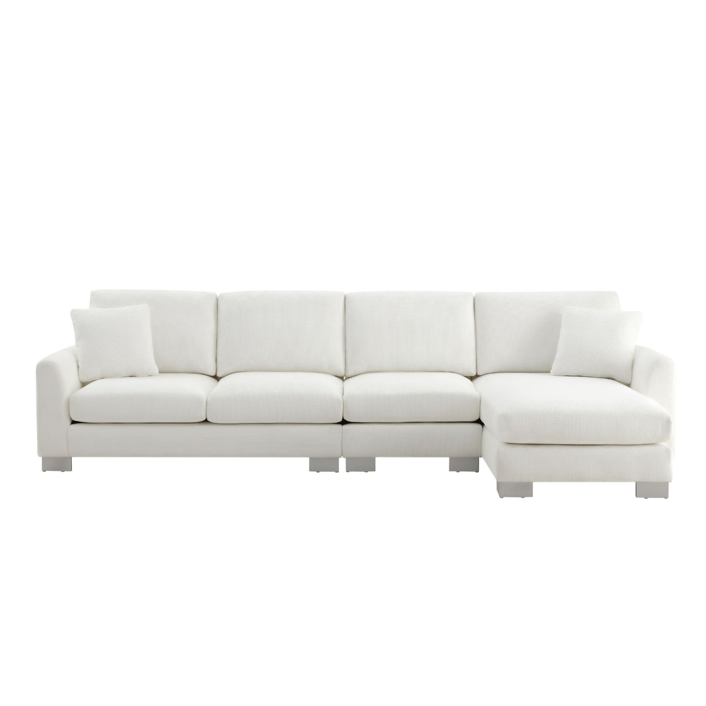 Modern Oversized Sectional Sofa, L-Shaped Luxury Couch Set With 2 Free Pillows, 5 Seat Chenille Indoor Furniture With Chaise - White