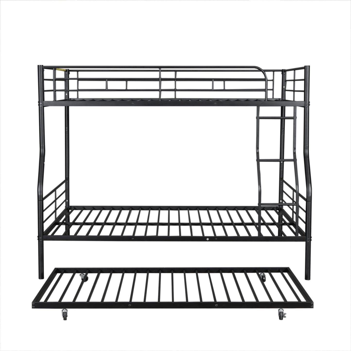 Full Long Over Queen Metal Bunk Bed With Trundle - Black