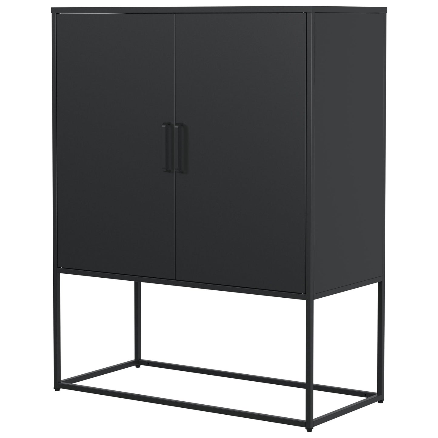 Heavy Duty Metal Buffet Sideboard Modern Steel Storage Cabinet With 2 Shelves, Free Standing Accent Cabinet With Magnetic Doors For Bedroom, Kitchen, And Home Office, Anti-Tip Design - Black