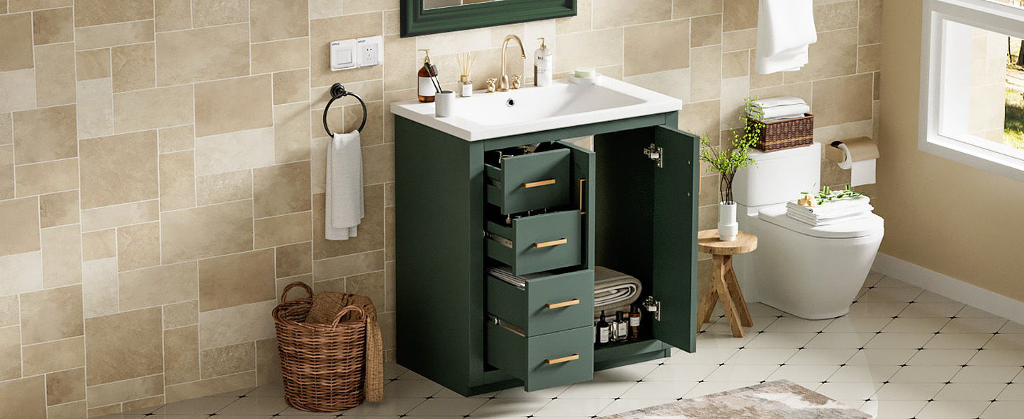 Bathroom Vanity With Ceramic Sink Combo, Frame Bathroom Storage Cabinet, Freestanding Vanity Set With 3 Drawers & Soft Closing Doors - Green
