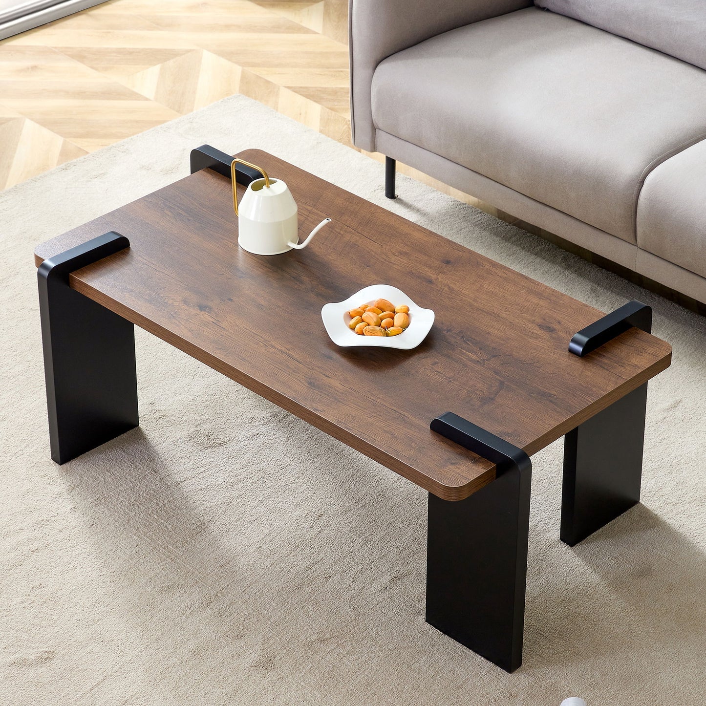 Walnut Colored Coffee Table, Suitable For Modern Minimalist Living Rooms - Walnut