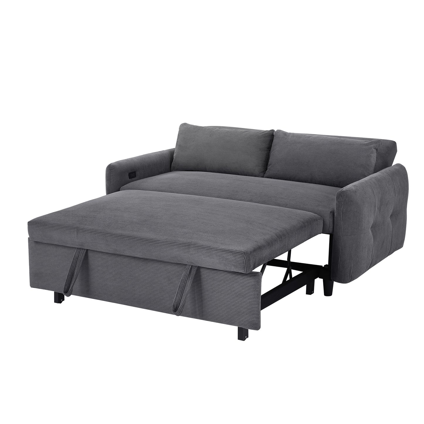 Pull Out Sofa Bed Convertible Couch 2 Seat Loveseat Sofa Modern Sleeper Sofa With 2 Throw Pillows And USB Ports For Living Room - Dark Gray