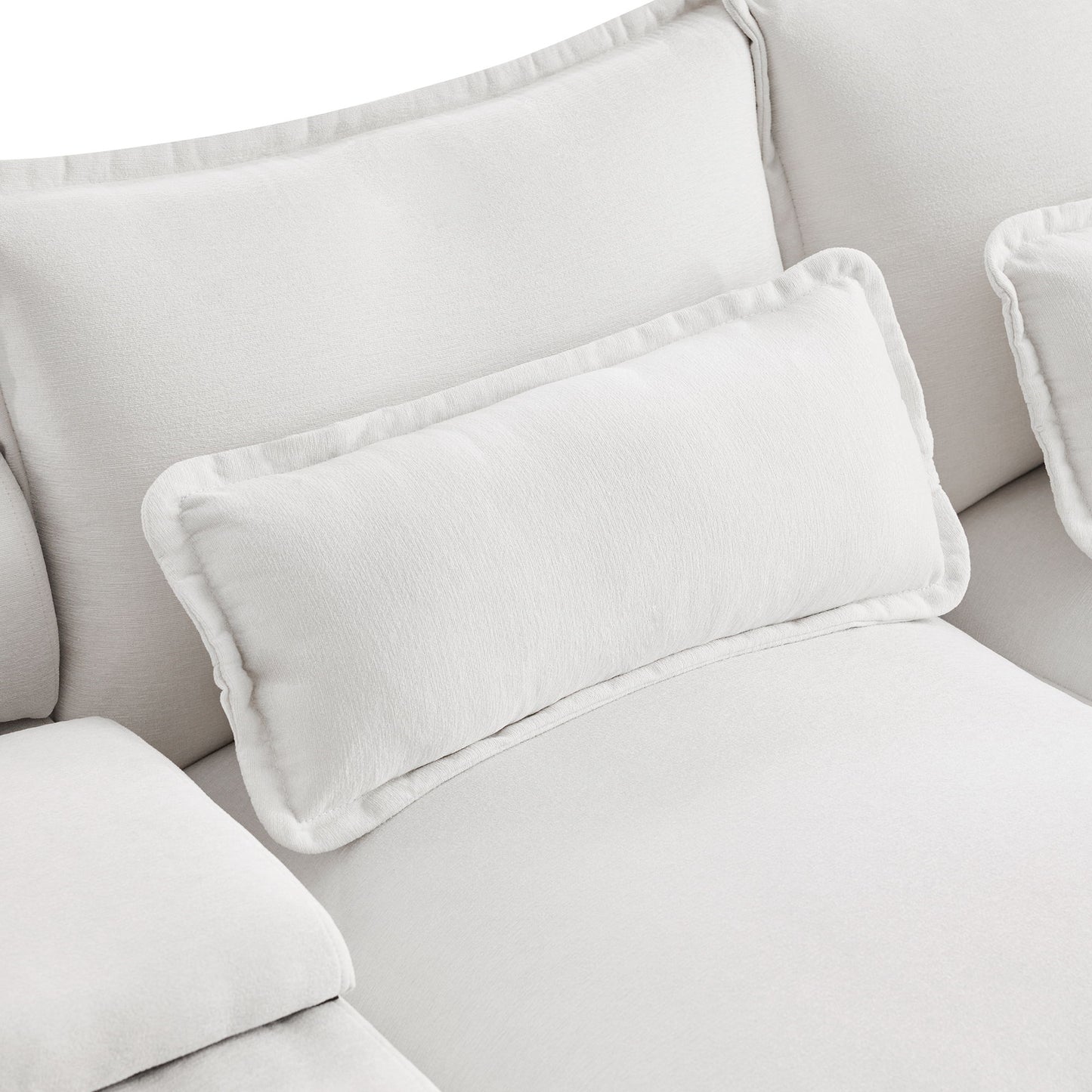 Modern U Shaped Sofa With Console, Cupholders And USB Ports, 6 Seat Upholstered Symmetrical Indoor Furniture, Sleeper Couch Set With Chaise - White