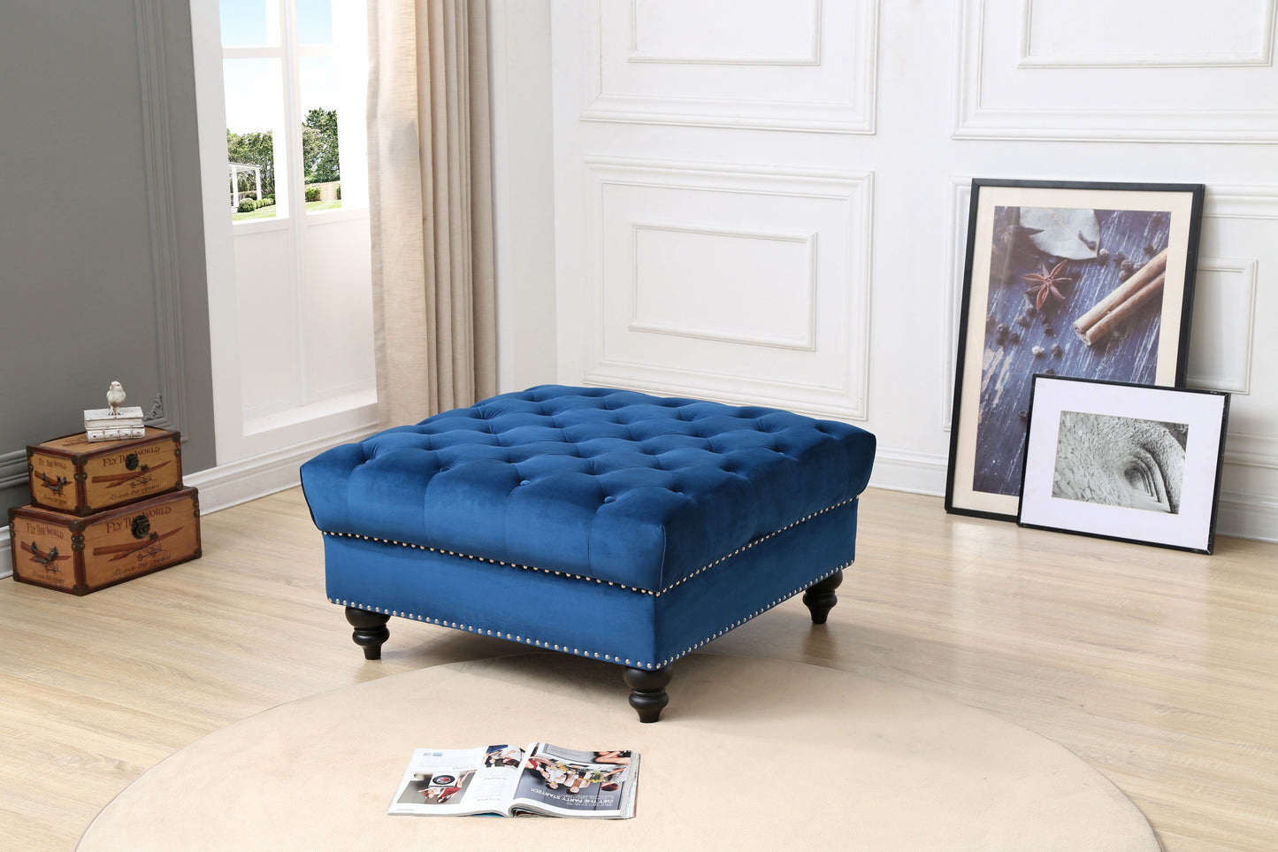Charming Traditional Ottoman - Navy Blue