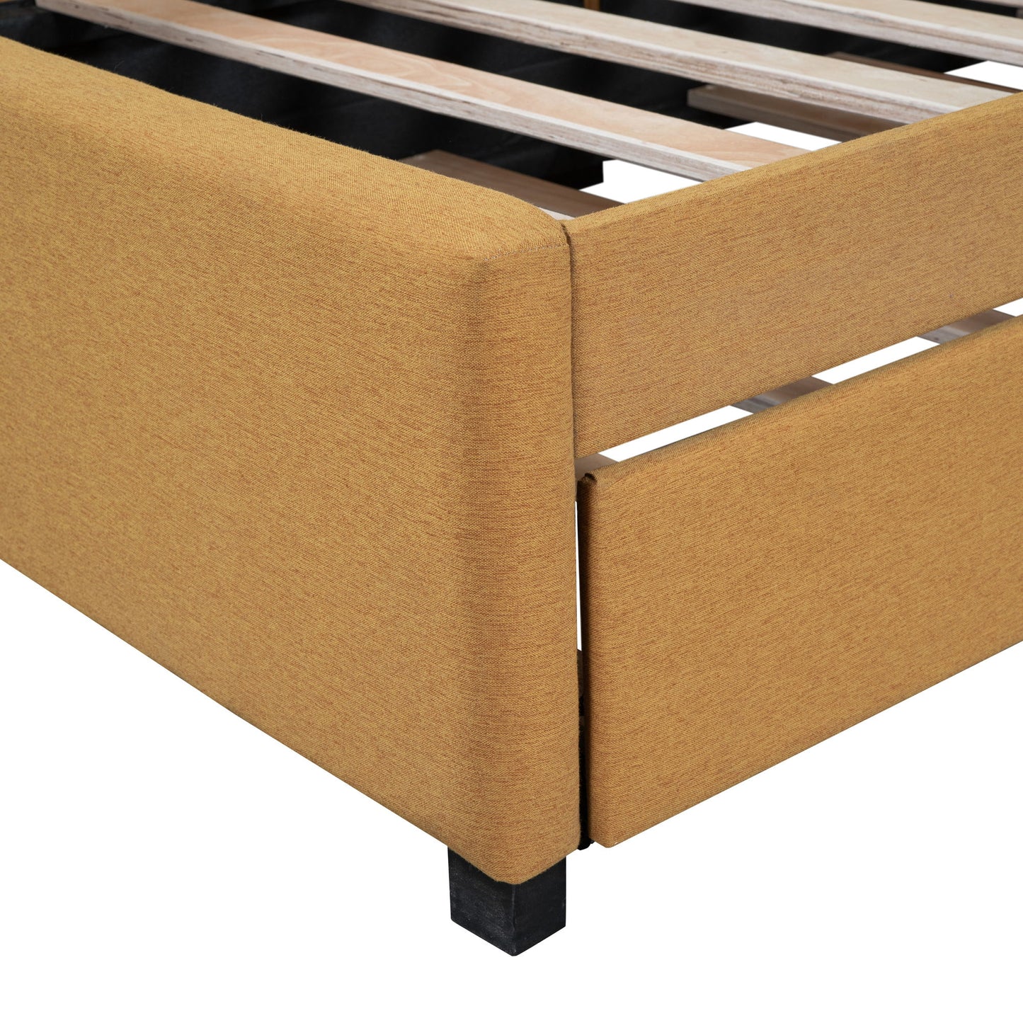 Upholstered Daybed With Trundle Twin Size Sofa Bed Frame No Box Spring Needed, Linen - Yellow