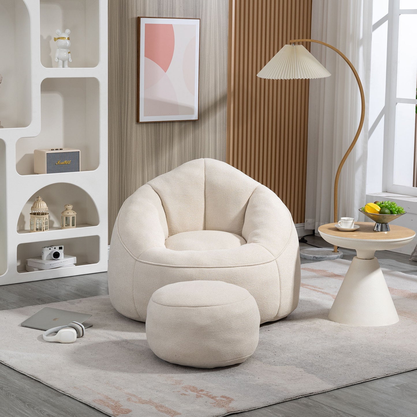 Bedding Bean Bag Sofa Chair High Pressure Foam Bean Bag Chair Adult Material With Padded Foam Padding Compressed Bean Bag With Footrest - Beige