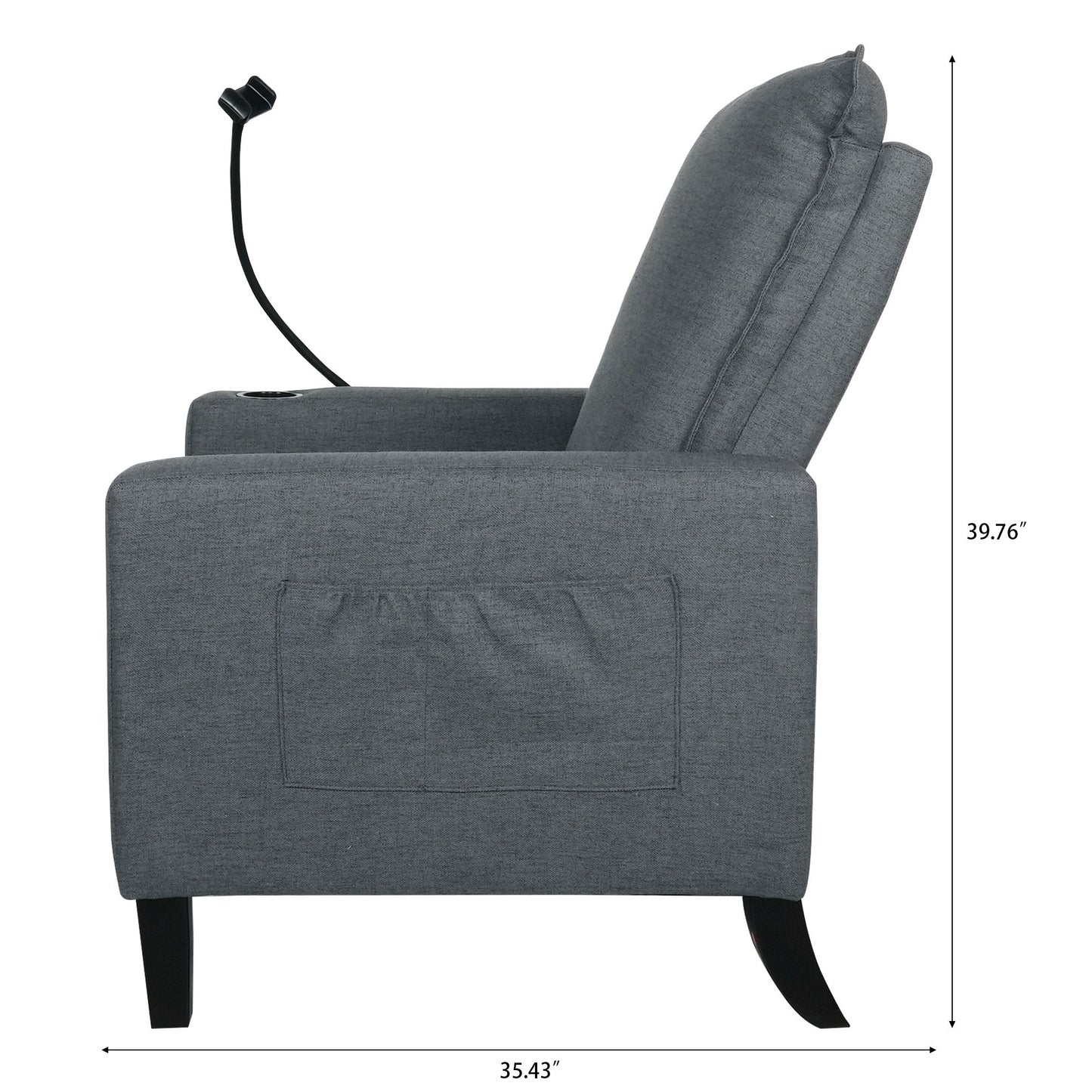 Recliner Chairs For Adults, Adjustable Recliner Sofa With Mobile Phone Holder & Cup Holder, Modern Reclining Chairs Fabric Push Back Recliner Chairs For Living Room, Bedroom - Gray