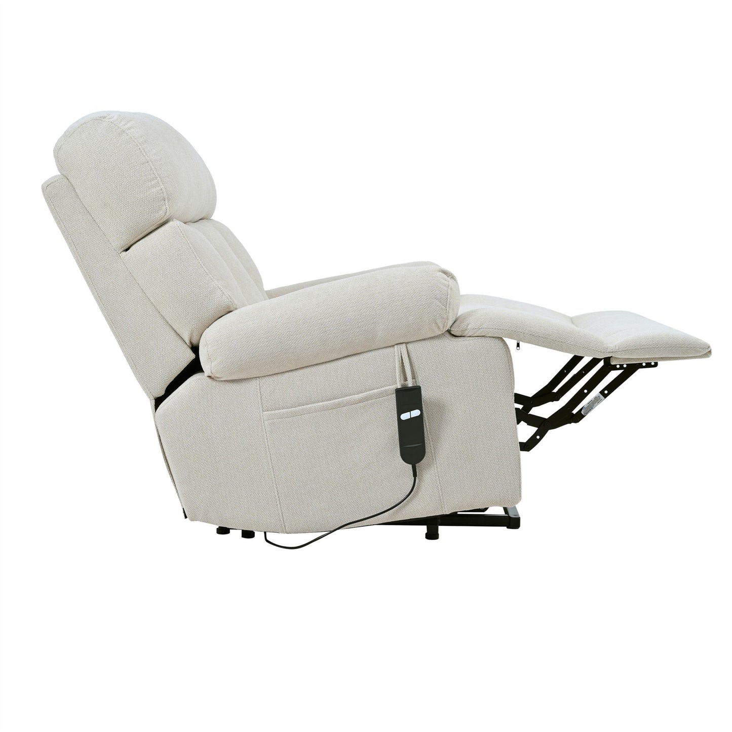 Oversized Power Lift Recliner Chair - Electric Fabric Reclining Sofa Chair With Remote Control, Side Pocket, And Spacious Seat For Home Theater - Light Gray