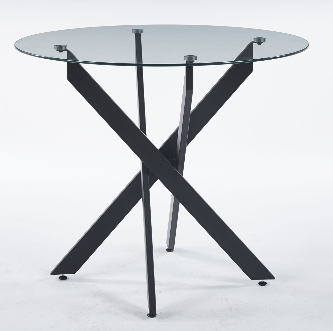 Dining Table With Cross Metal Leg And Tempered Glass, Modern Space Saving Kitchen Table For Living Room - Black