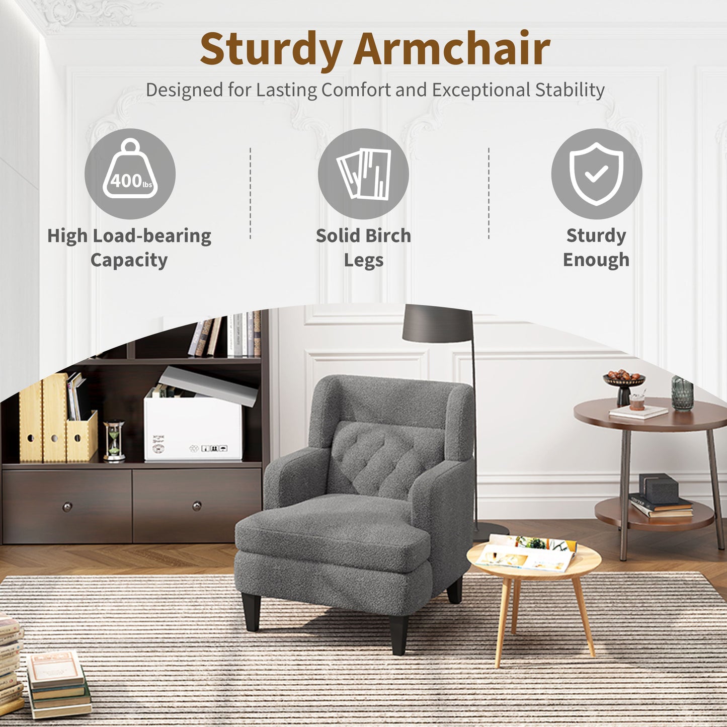 Upholstered Accent Chair Tufted Armchair For Living Room - Dark Gray