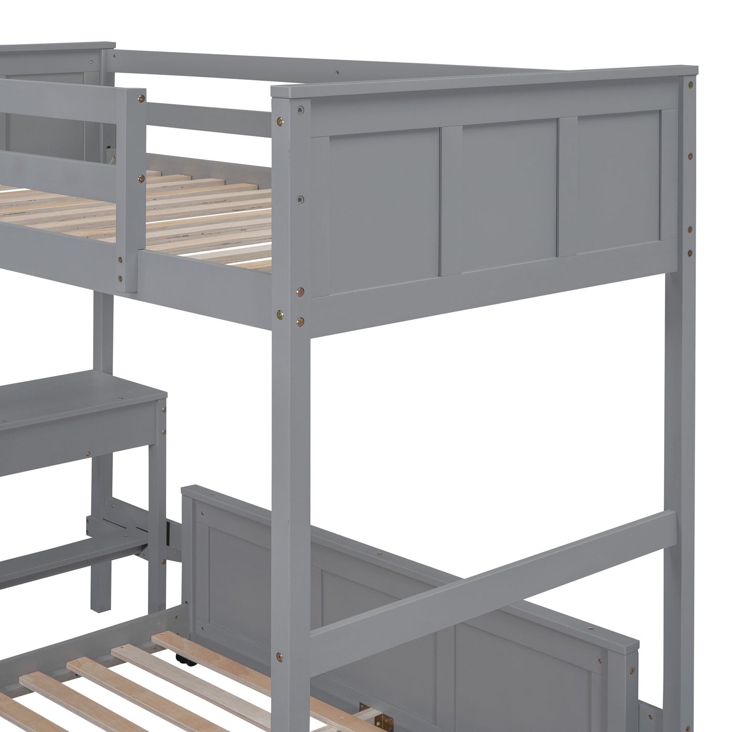 Twin Over Full Bunk Bed With Desk - Gray