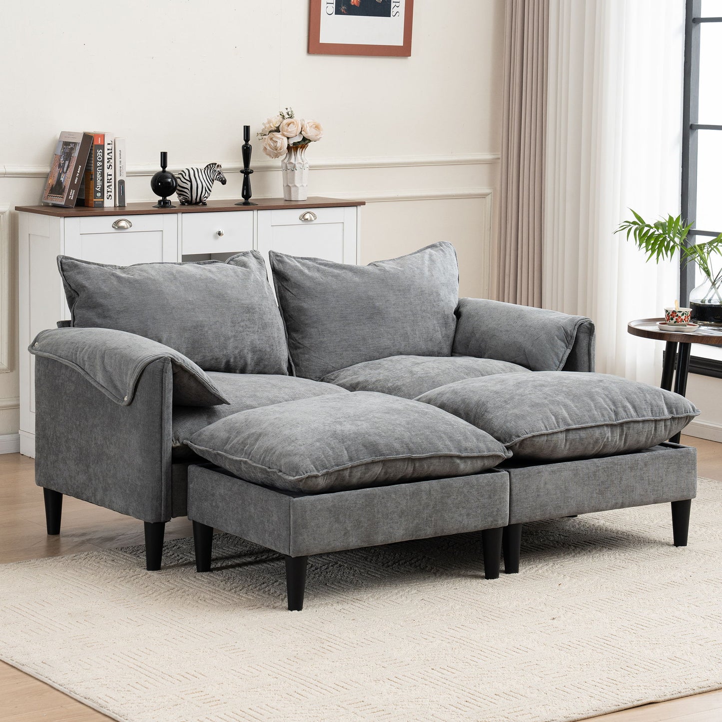 Convertible Combination Sofa, Sofa U Shaped, Sofa With Footstools With Storage - Gray Sofa For Living Room, Living Room 2 Seater Combination Sofa Gray - Gray