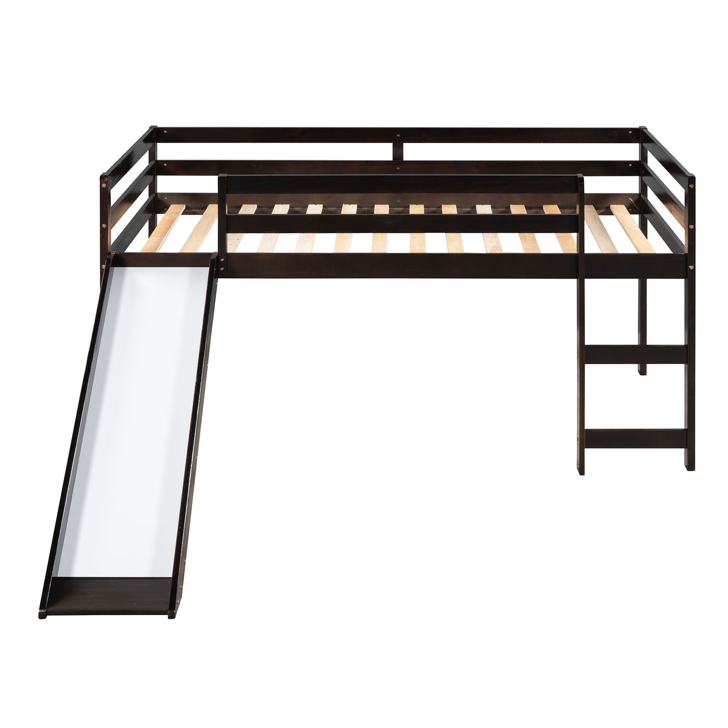 Twin Loft Bed With Slide, Multifunctional Design - Espresso