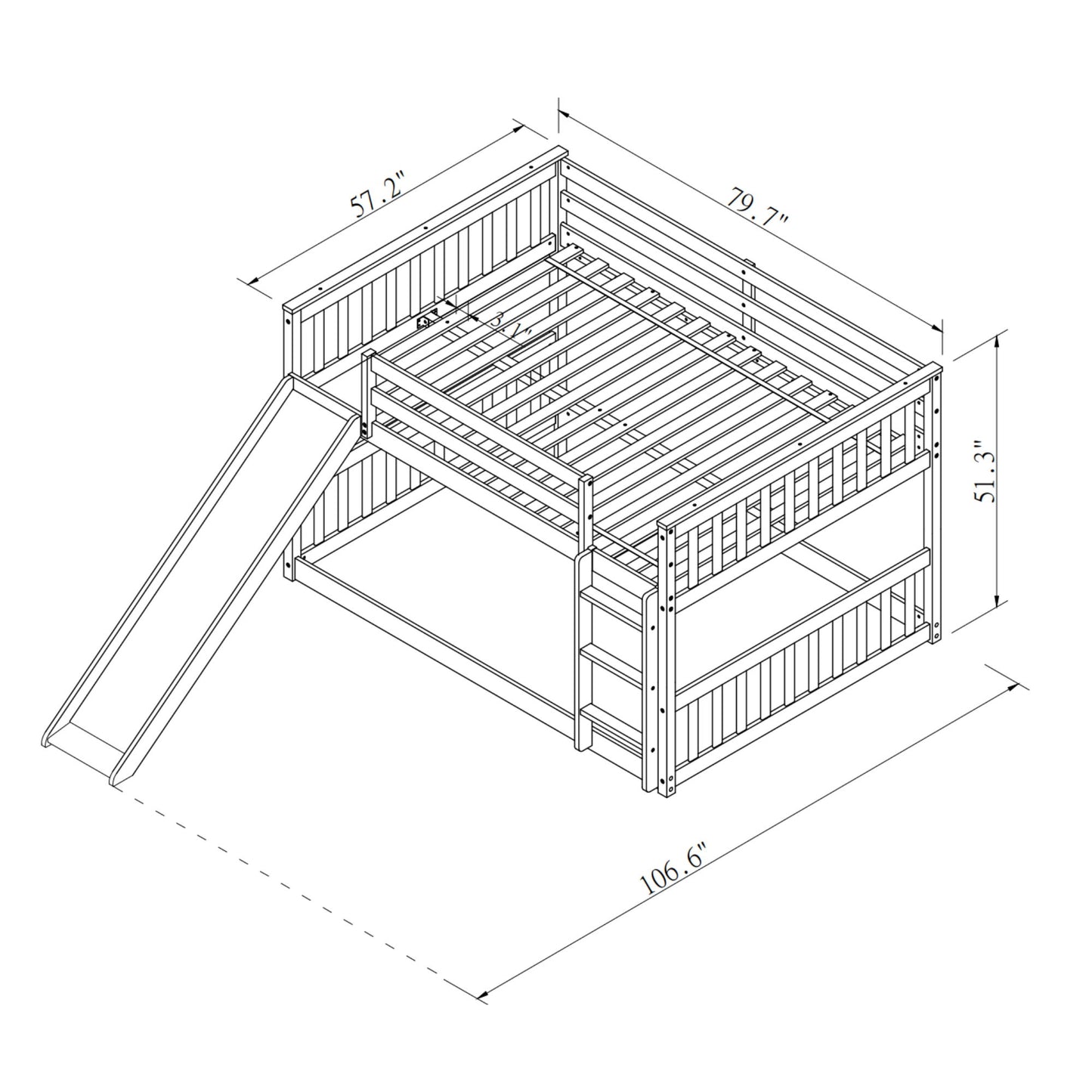 Full Over Full Bunk Bed With Slide And Ladder - White