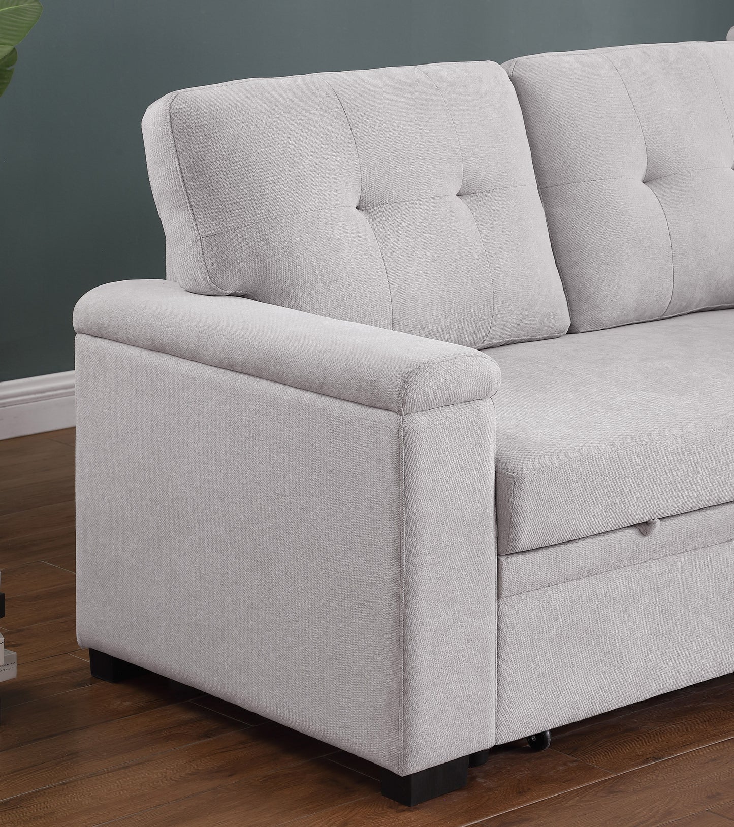 Lucca II - Woven Fabric Reversible Sleeper Sectional Sofa With Storage Chaise and Pocket Coil Seating - Light Gray