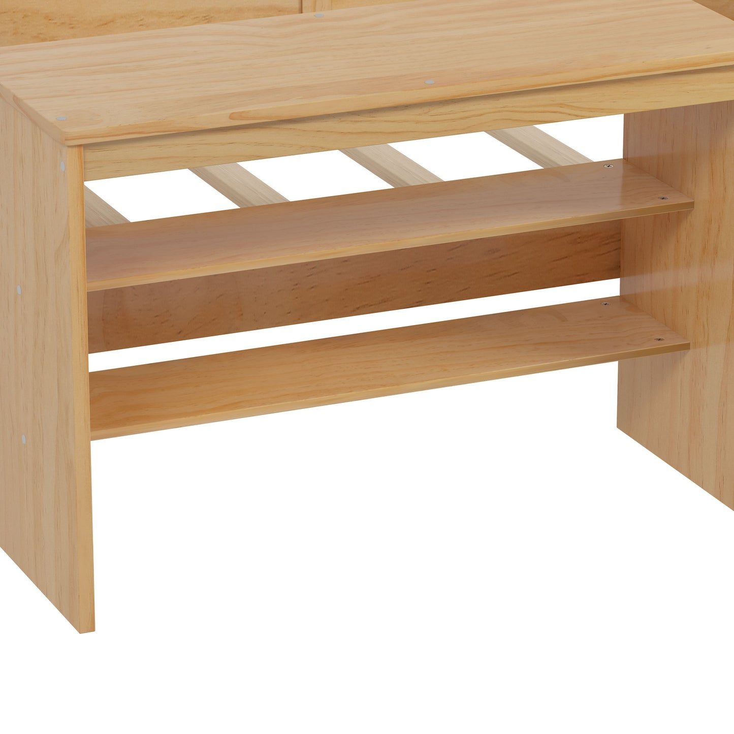 Twin Size Daybed With Storage Shelves And Lockers, Multi Functional Bed With Study Desk And Matching Stool - Natural