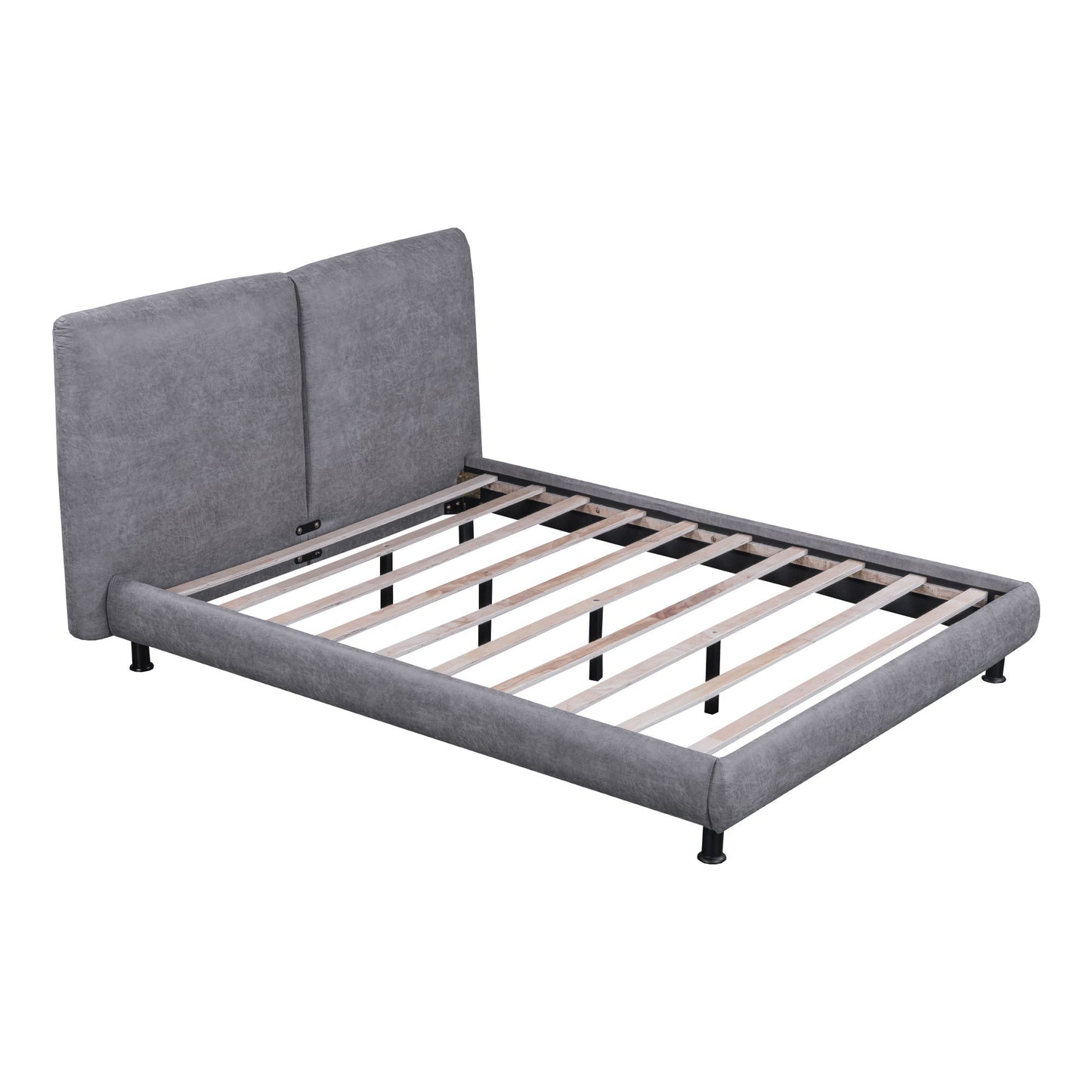 Queen Size Upholstered Platform Bed With 2 Large Headrests And Thick - Gray
