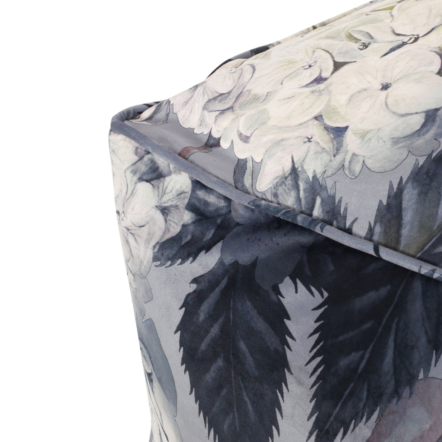 Hazel - Large Square Pouf With Flower Print - Gray