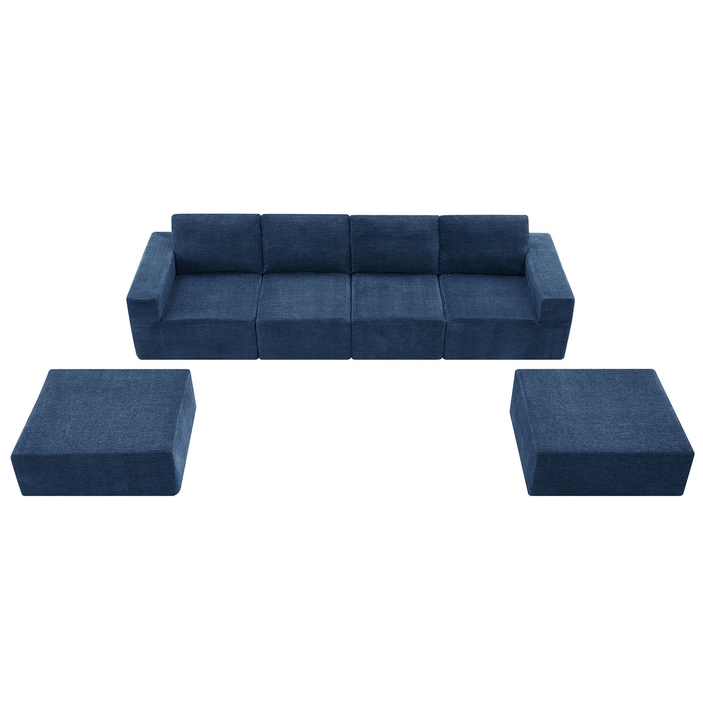Modular U Shaped Sectional With Ottomans, Luxury Cloud Floor Couch With Deep Seat Fully Compressed Upholstered Sofa - Navy