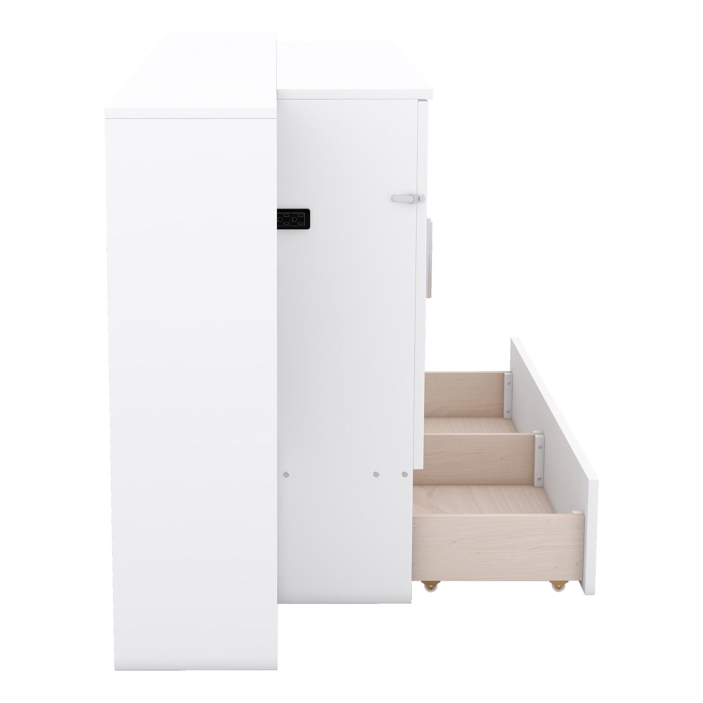 Full Size Murphy Bed With Shelves, Drawers And USB Ports - White
