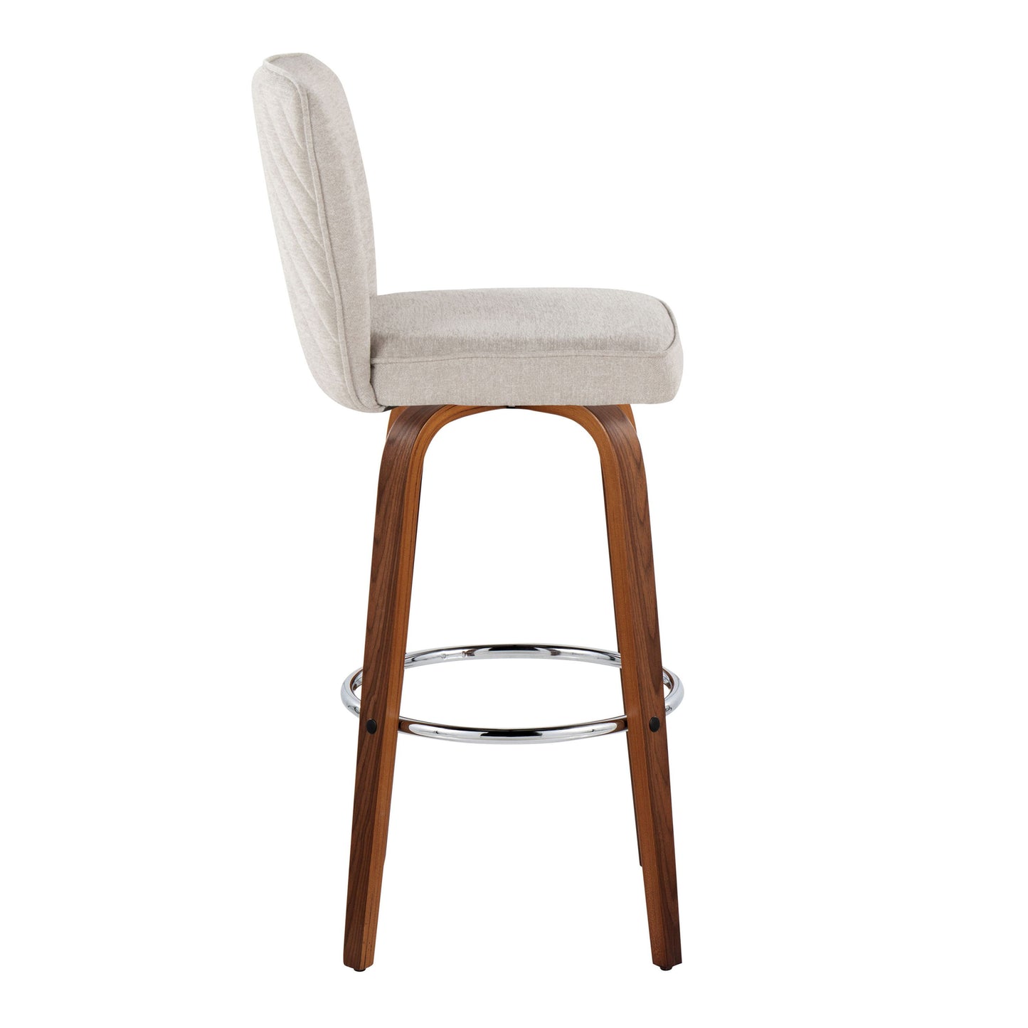 Henry - Contemporary Fixed Height Barstool With Swivel With Round Footrest (Set of 2) - Walnut / Beige